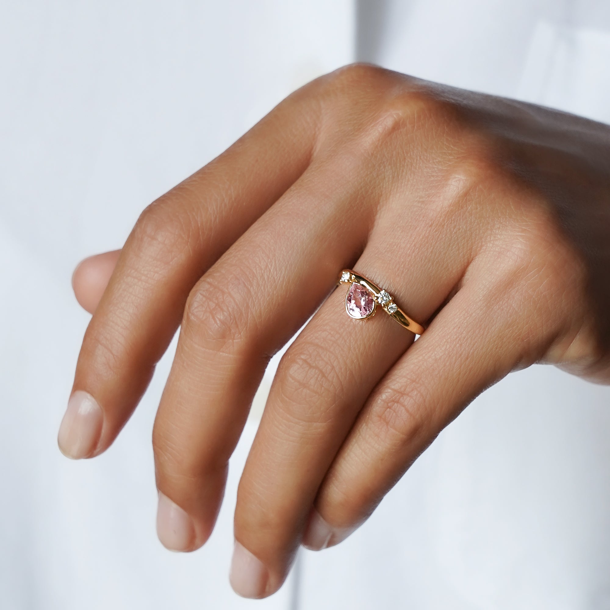 Pink Morganite & Diamond Ring - Solid 18K Yellow Gold | BITS OF BALI JEWELRY