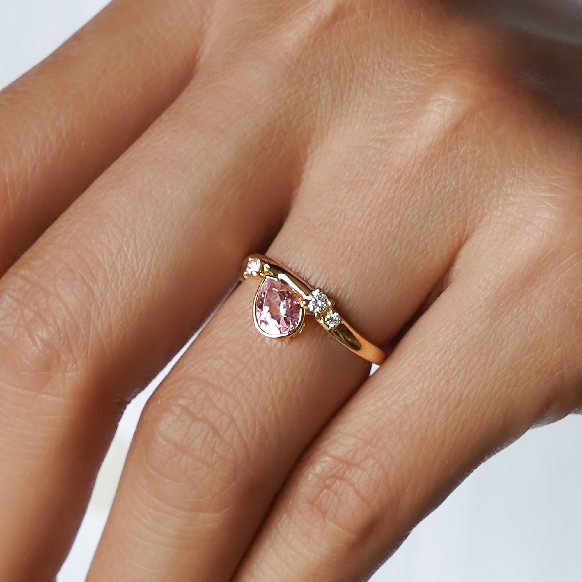Pink Morganite & Diamond Ring - Solid 18K Yellow Gold | BITS OF BALI JEWELRY
