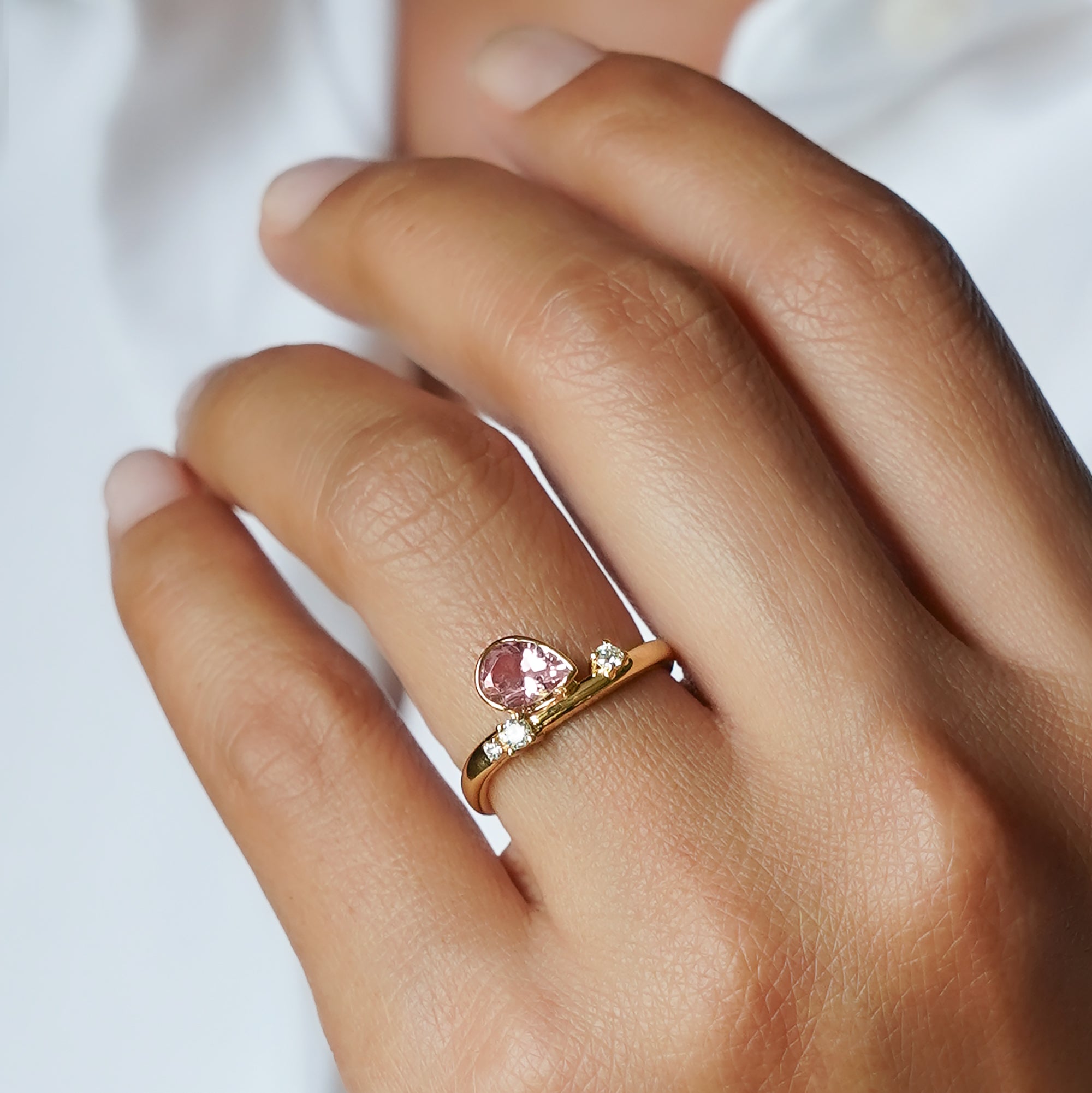 Pink Morganite & Diamond Ring - Solid 18K Yellow Gold | BITS OF BALI JEWELRY
