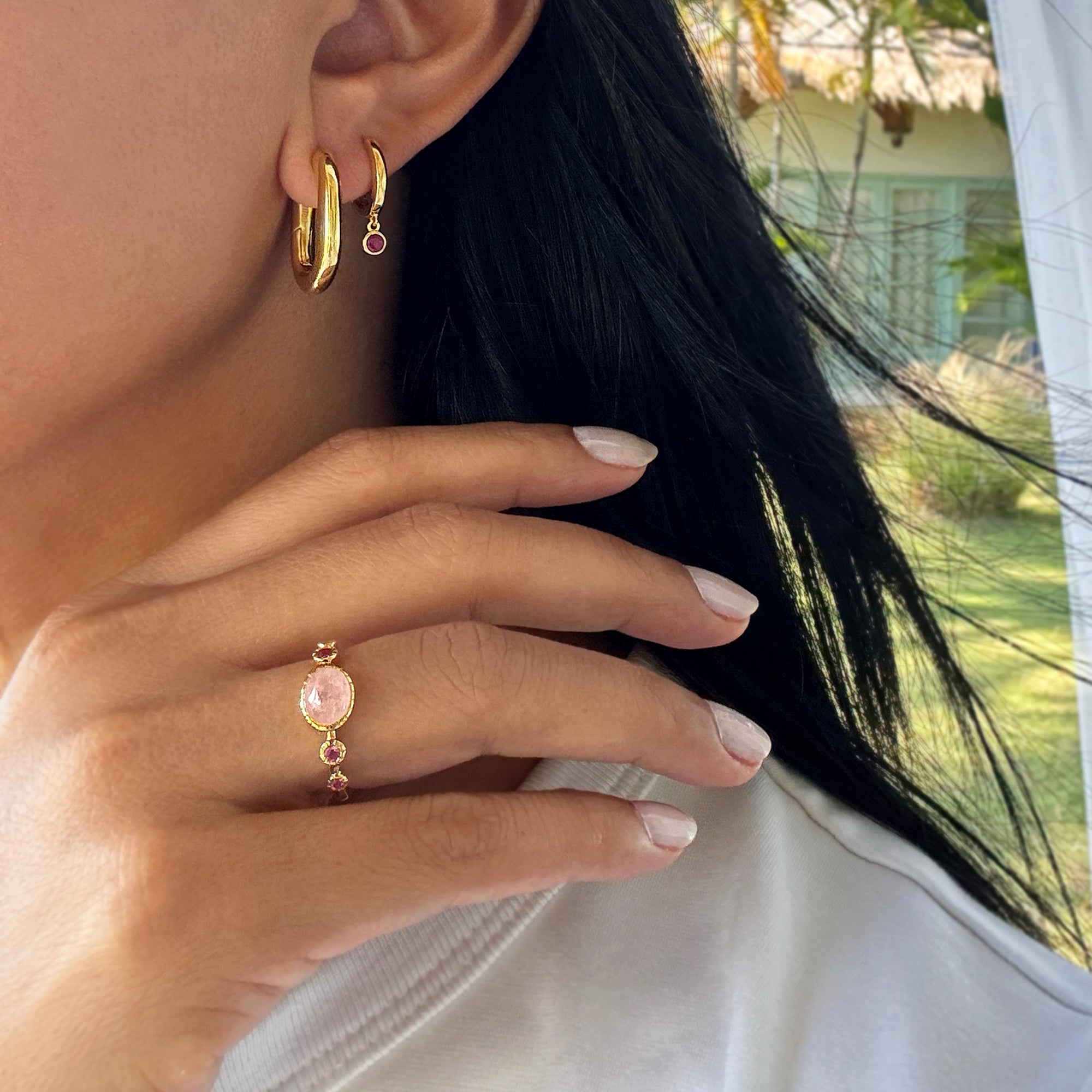 Peach Morganite & Pink Tourmaline Ring - Gold Vermeil