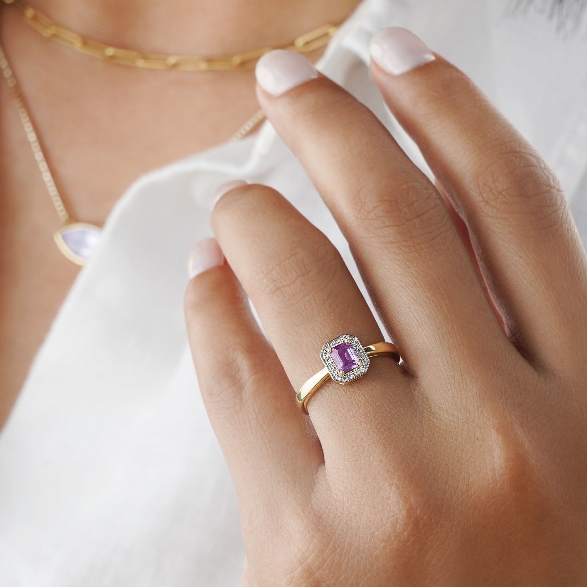 Pink Sapphire And Diamond Ring - Solid 18K Yellow Gold | BITS OF BALI JEWELRY