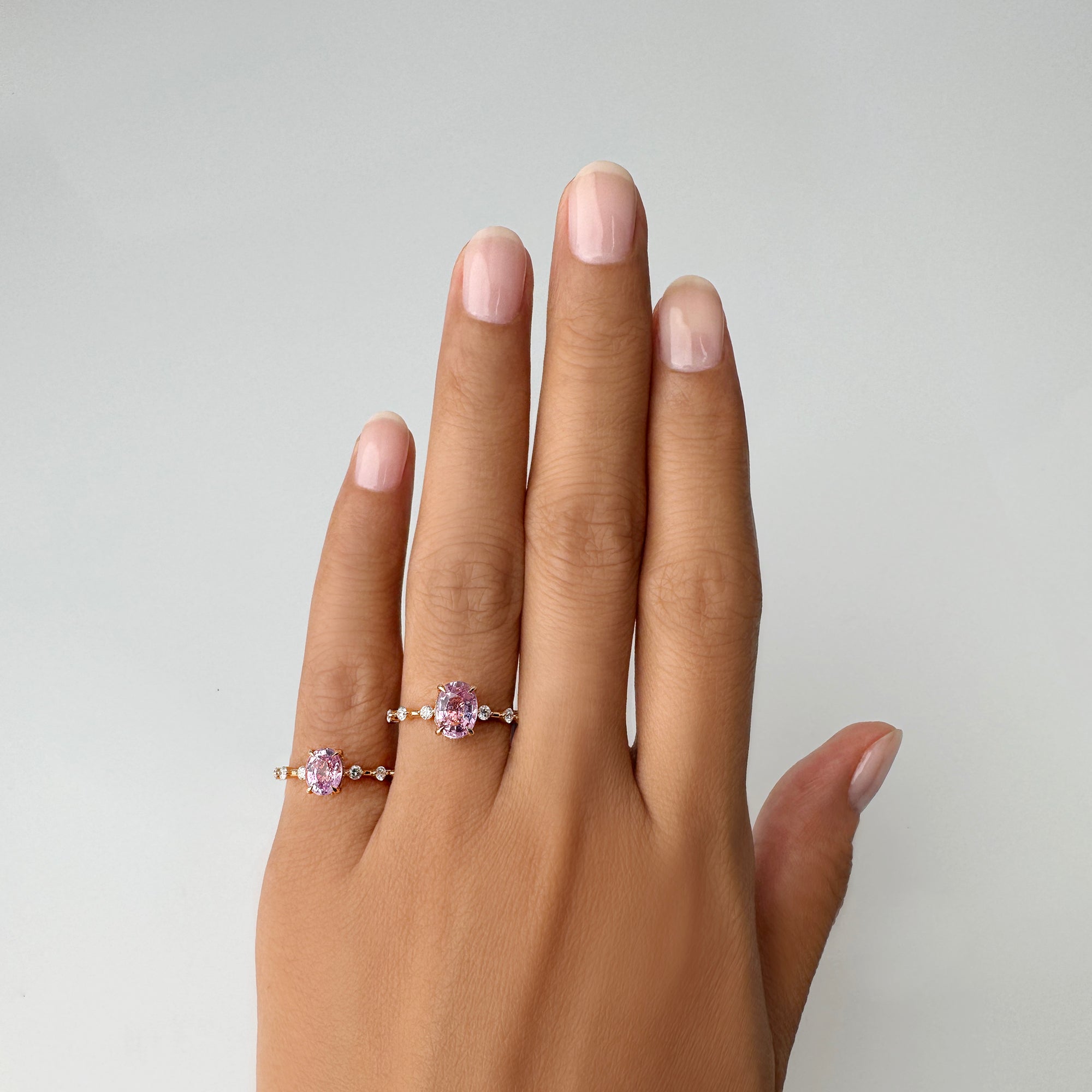 Pink Sapphire Distance Diamond Ring - Solid 18k Rose Gold
