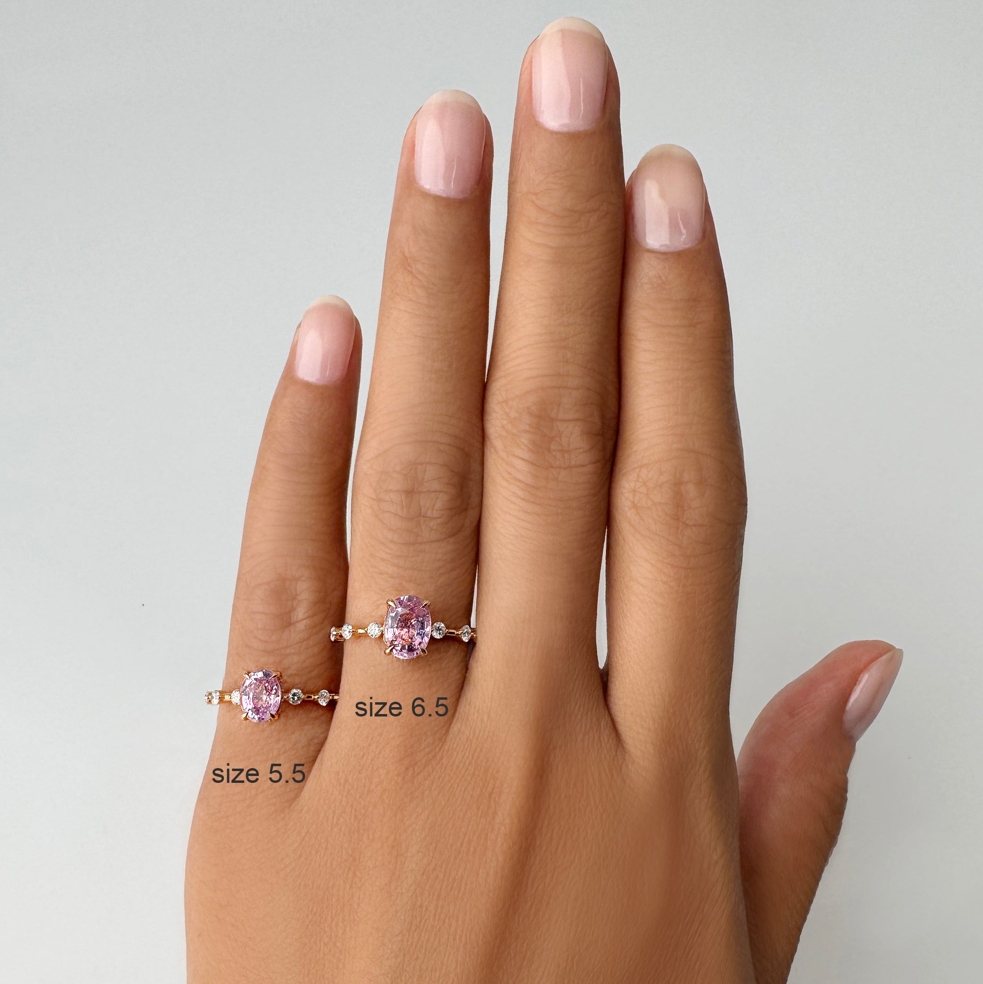 Pink Sapphire Distance Diamond Ring - Solid 18k Rose Gold