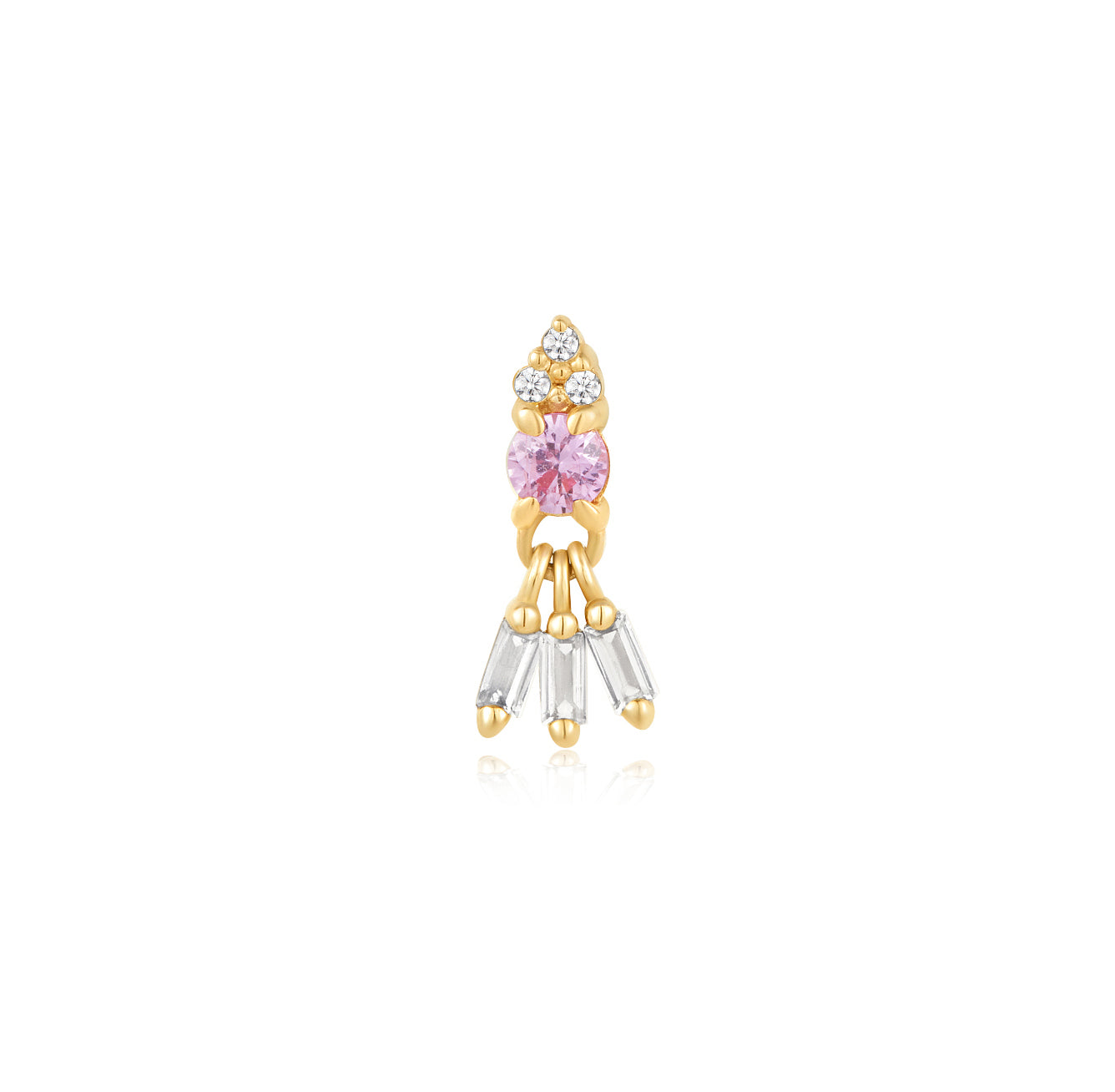 Pink & White Sapphire Dangling Flat Back Stud Earrings - Solid 14K Yellow Gold | BITS OF BALI JEWELRY