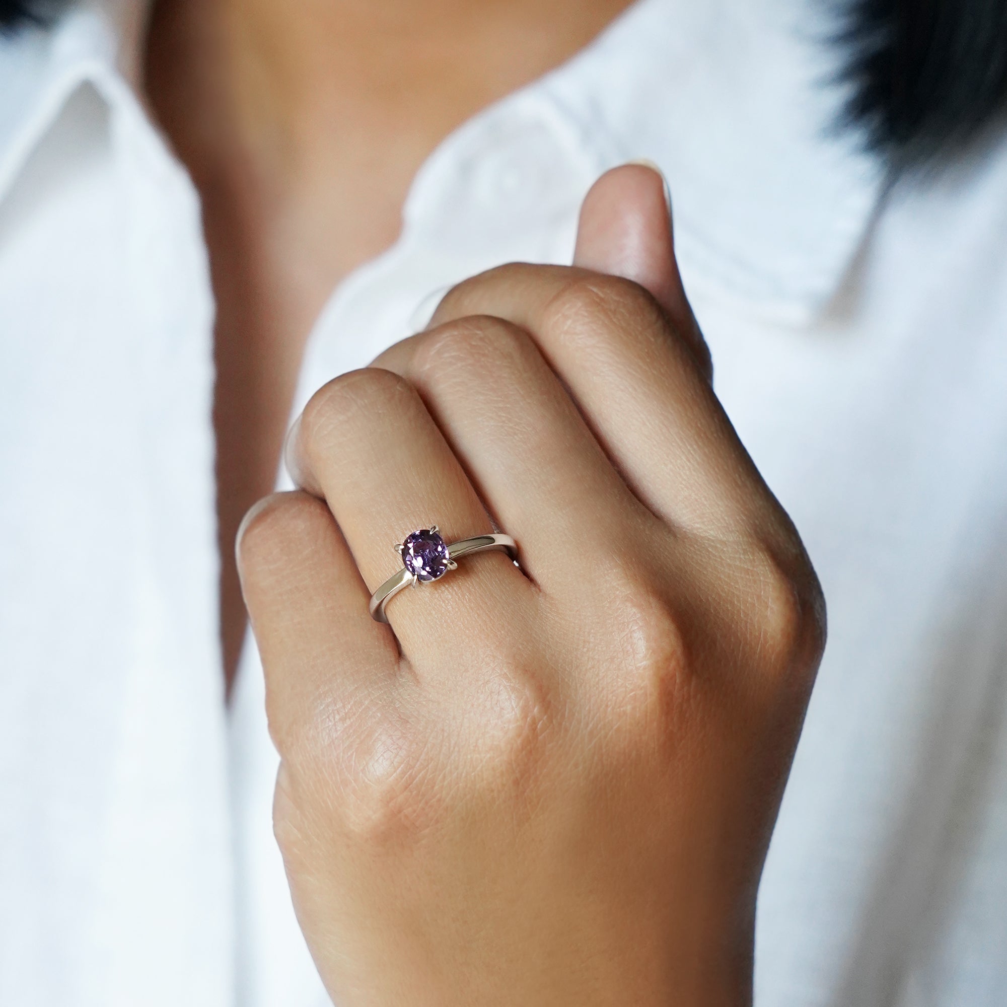 Oval Purple Sapphire Ring - Solid 14K White Gold | BITS OF BALI JEWELRY