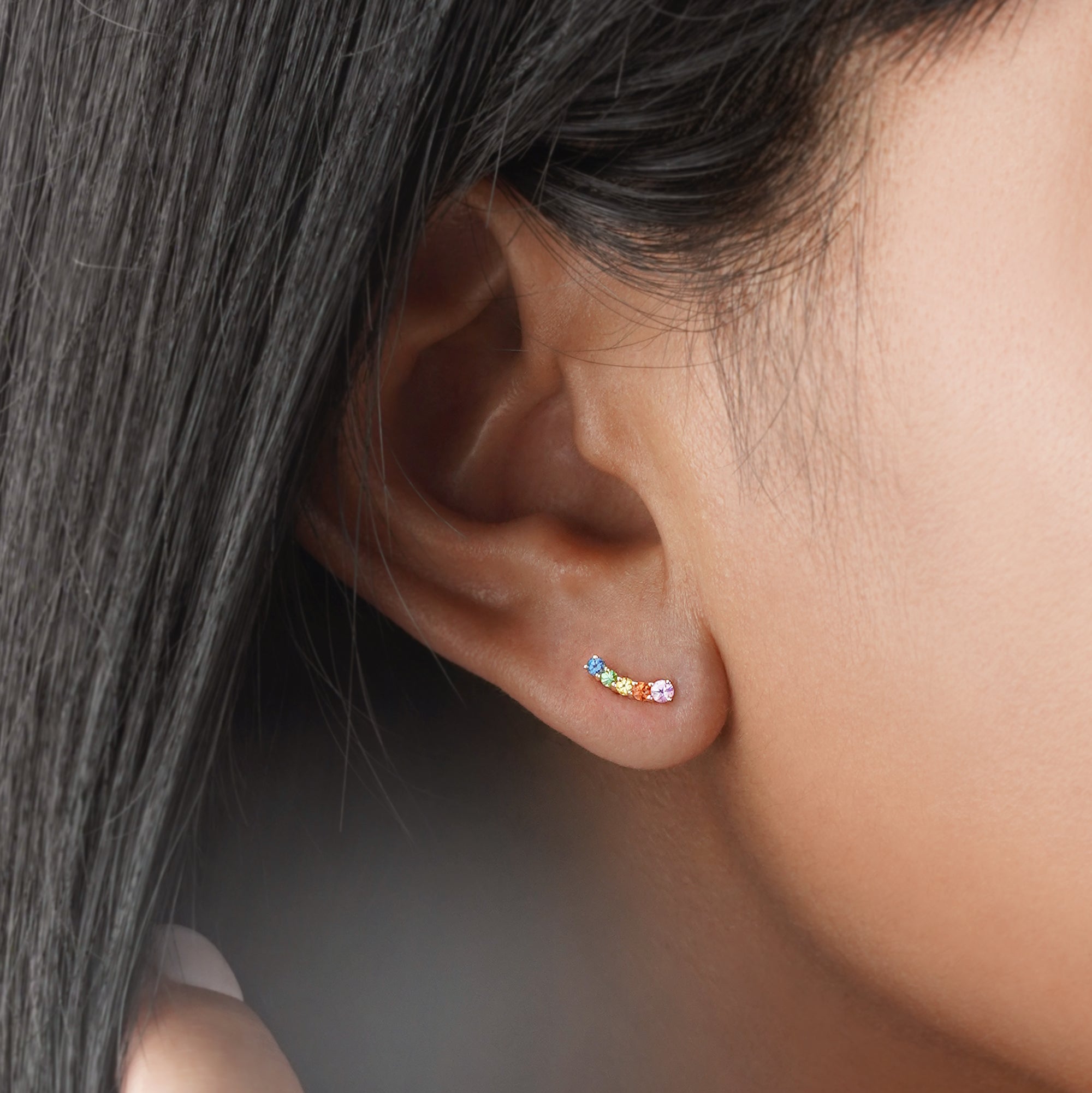 MULTI COLORED SAPPHIRE EAR CLIMBERS - SOLID 14K YELLOW GOLD | BITS OF BALI JEWELRY