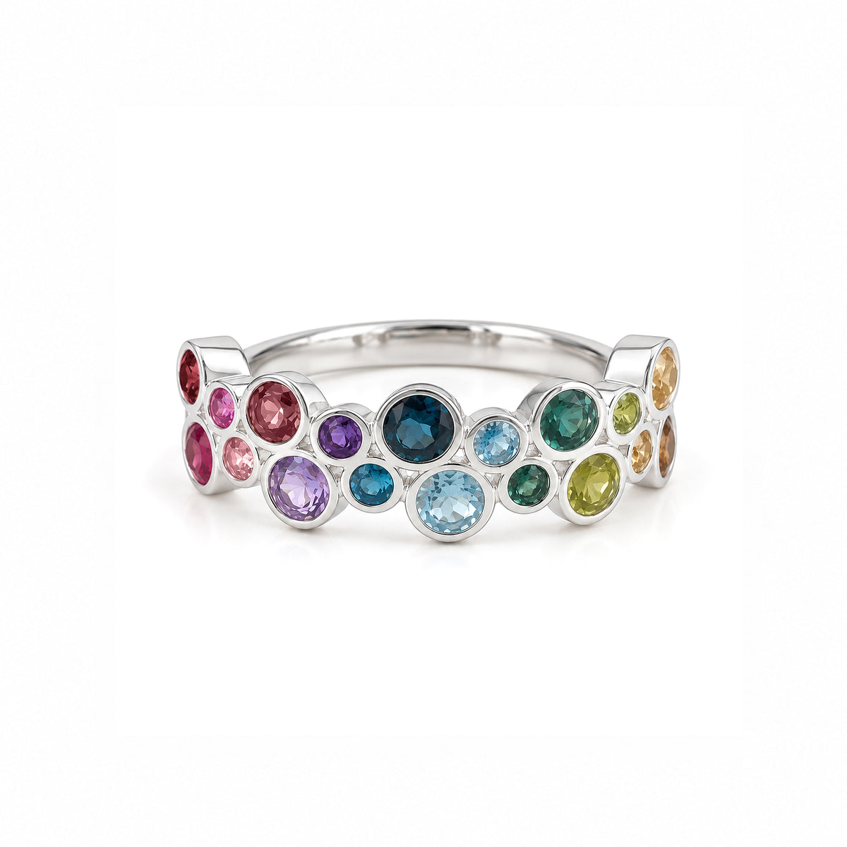 Rainbow Gemstone Bubble Ring - Sterling Silver