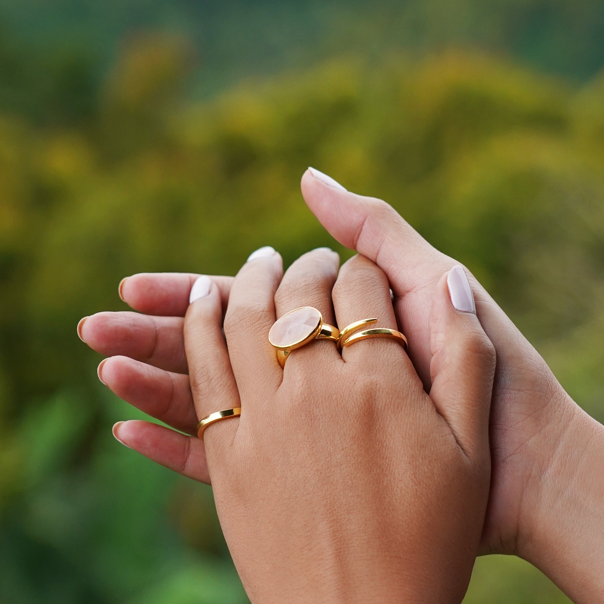Vira Bold Ring - Large Oval Rose Quartz | BITS OF BALI JEWELRY