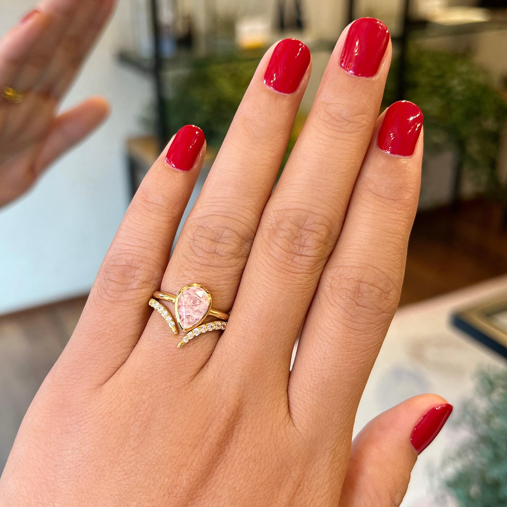 Medium Tear Drop Rose Quartz Ring | BITS OF BALI JEWELRY