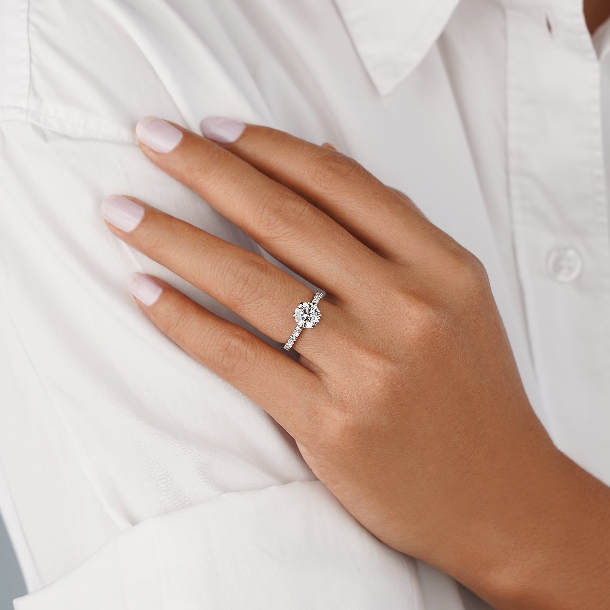 2.04 Ct Round Lab-grown Diamond With Pave Ring - Solid 14K White Gold