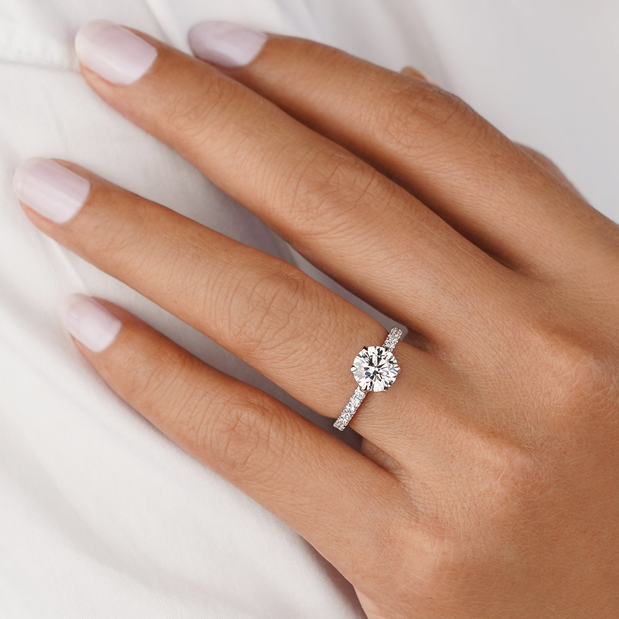2.04 Ct Round Lab-grown Diamond With Pave Ring - Solid 14K White Gold