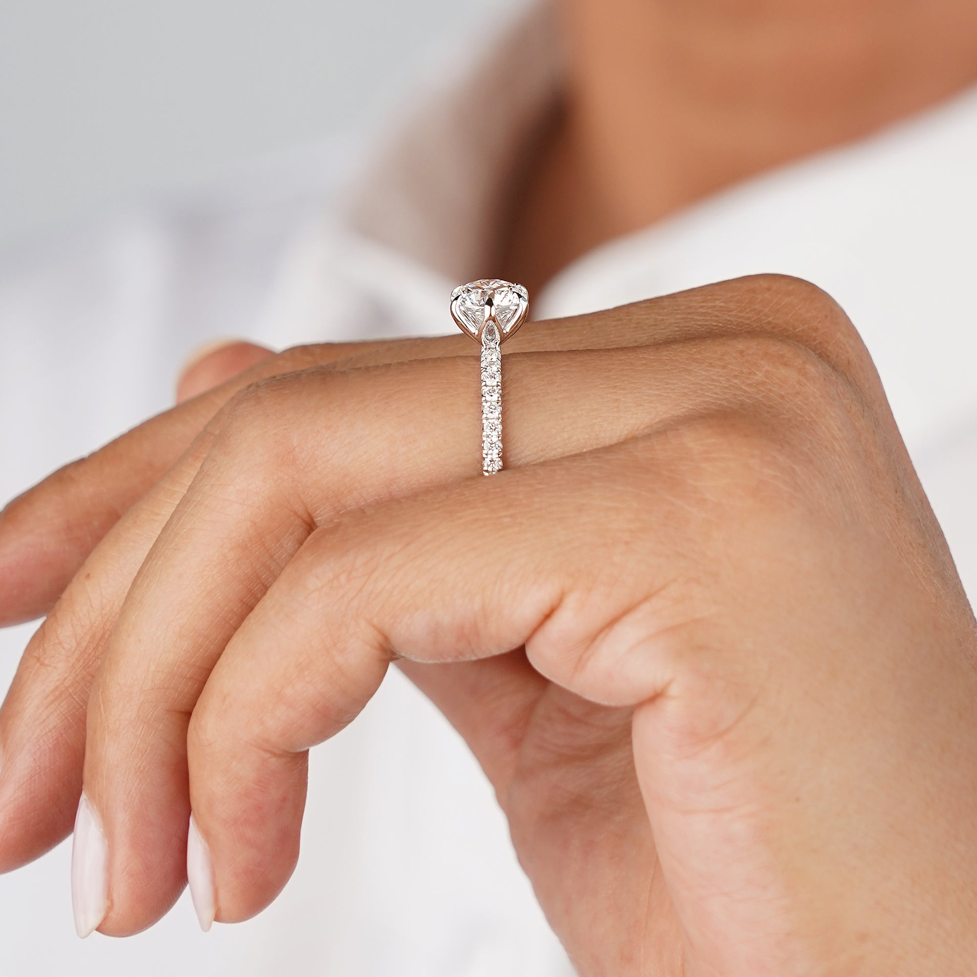 2.04 Ct Round Lab-grown Diamond With Pave Ring - Solid 14K White Gold