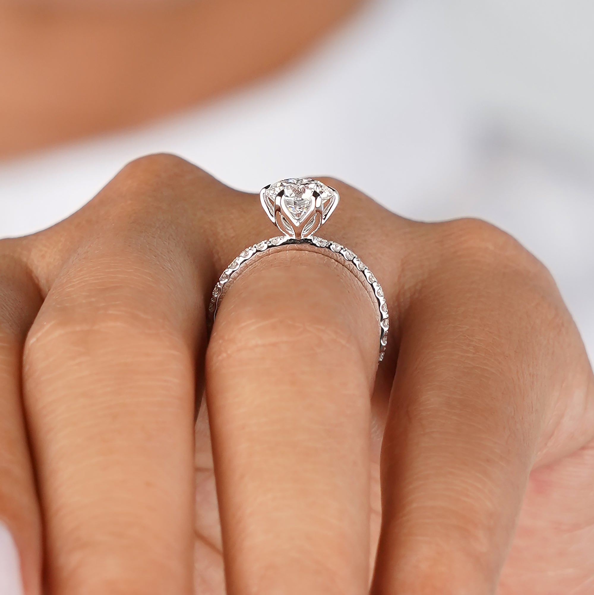 2.04 Ct Round Lab-grown Diamond With Pave Ring - Solid 14K White Gold