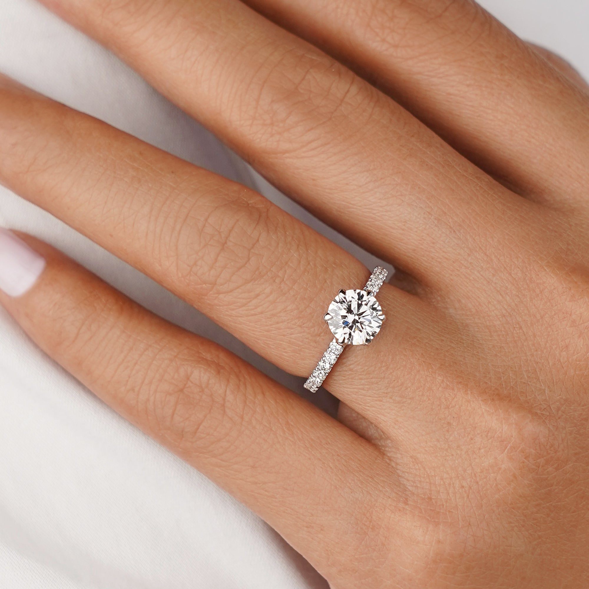 2.04 Ct Round Lab-grown Diamond With Pave Ring - Solid 14K White Gold