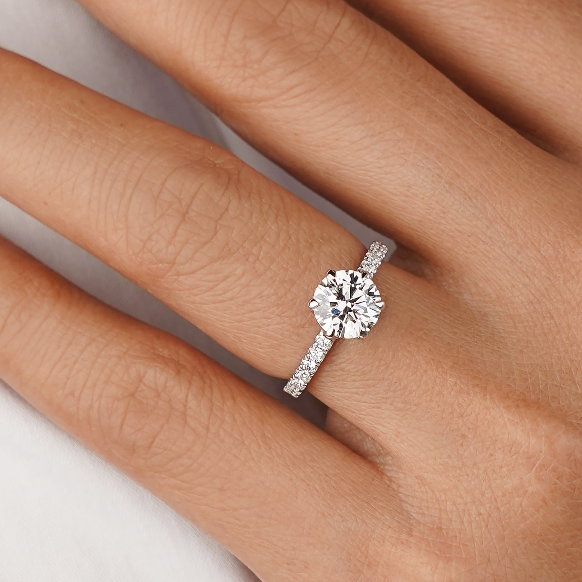 2.04 Ct Round Lab-grown Diamond With Pave Ring - Solid 14K White Gold