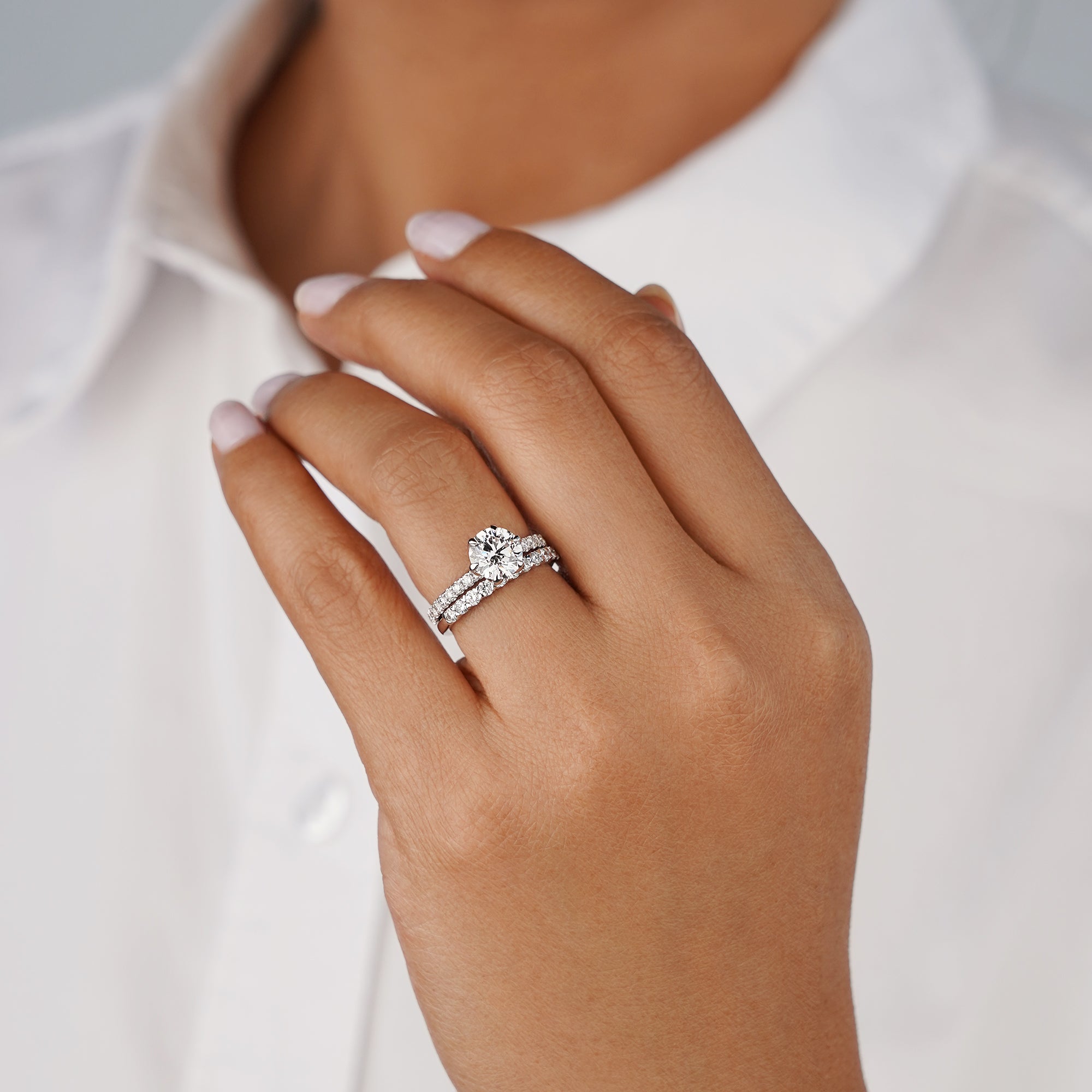 2.04 Ct Round Lab-grown Diamond With Pave Ring - Solid 14K White Gold