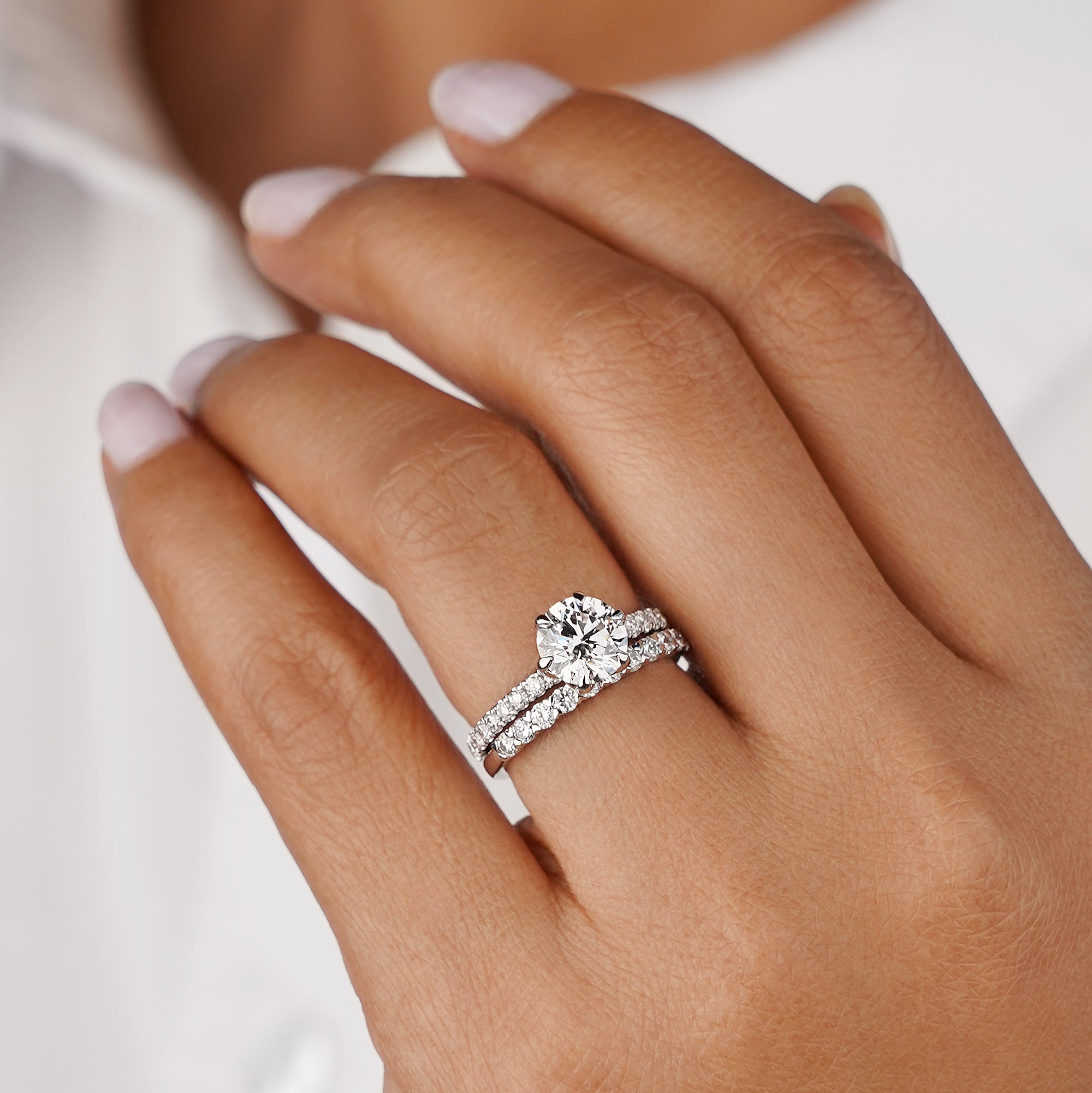 2.04 Ct Round Lab-grown Diamond With Pave Ring - Solid 14K White Gold