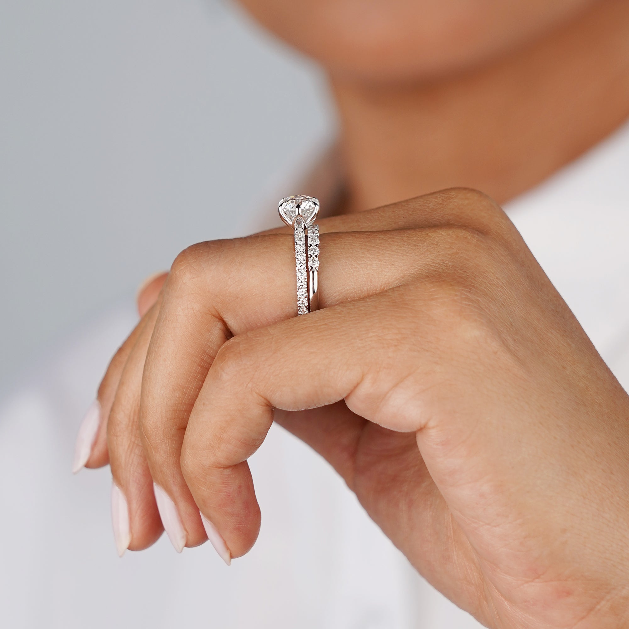 2.04 Ct Round Lab-grown Diamond With Pave Ring - Solid 14K White Gold