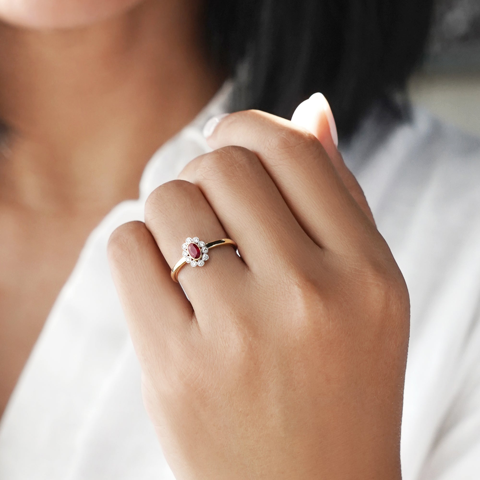 Burmese Ruby & Diamond Vintage-Inspired Ring - Solid 18K Yellow Gold | BITS OF BALI JEWELRY