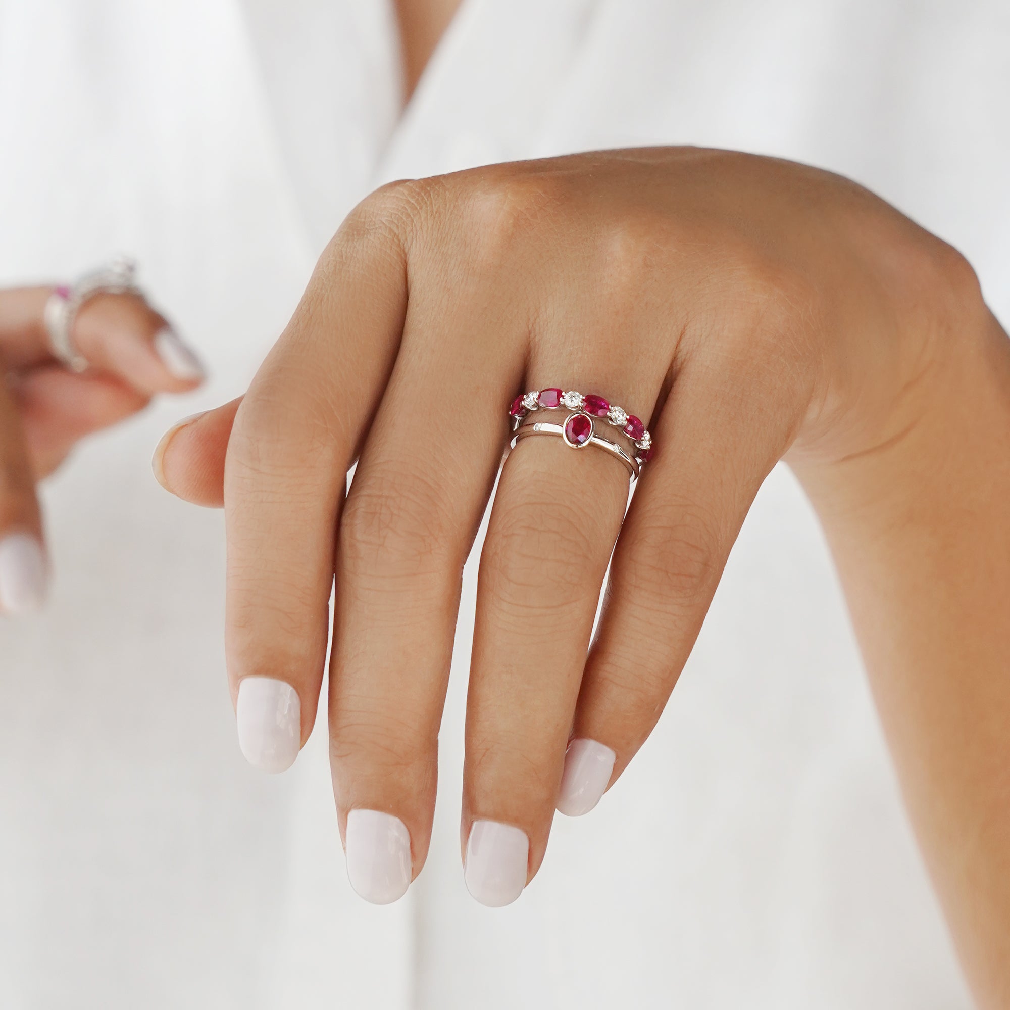 Burmese Ruby & 2 Side Diamond Ring - Solid 18K White Gold | BITS OF BALI JEWELRY