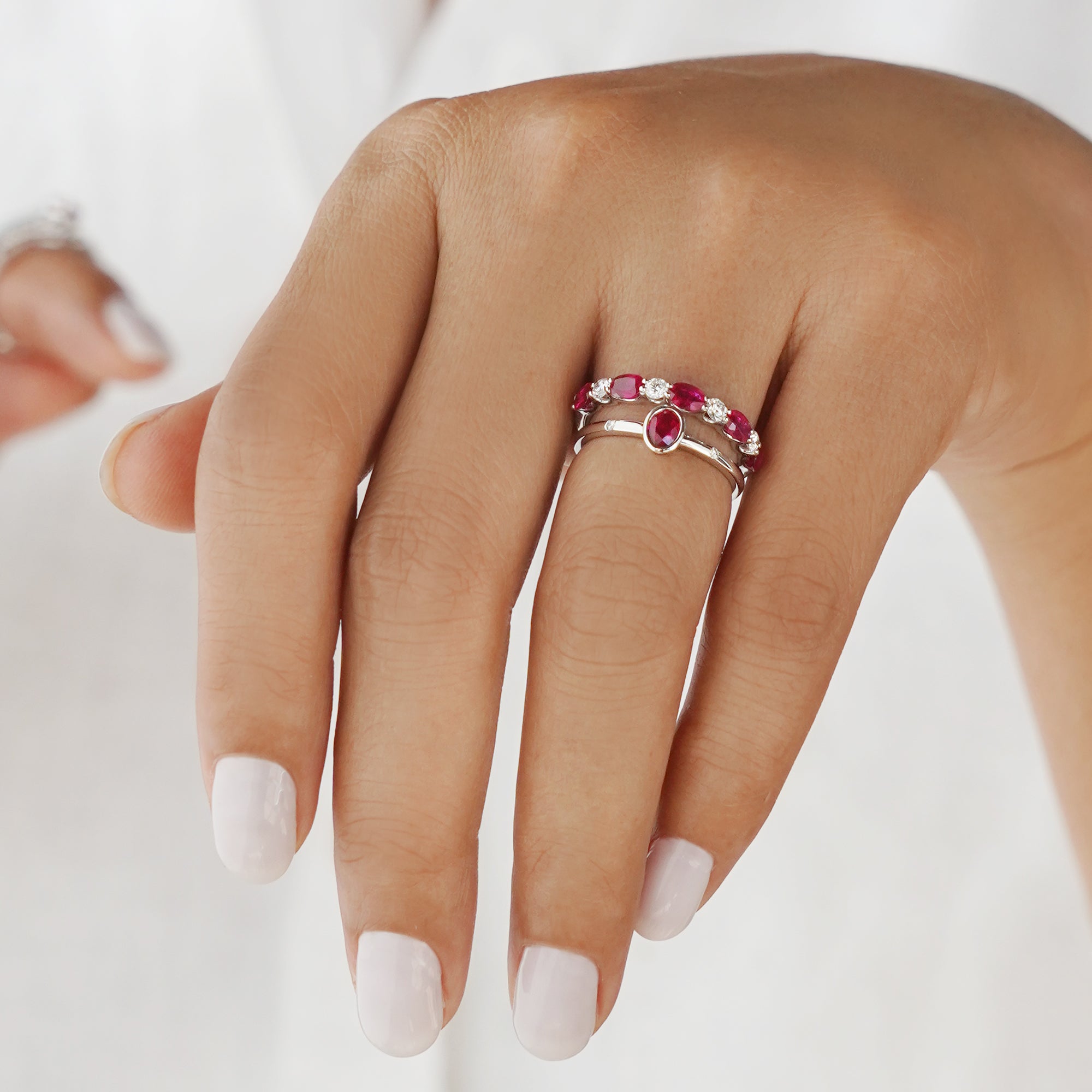 Burmese Ruby & 2 Side Diamond Ring - Solid 18K White Gold | BITS OF BALI JEWELRY