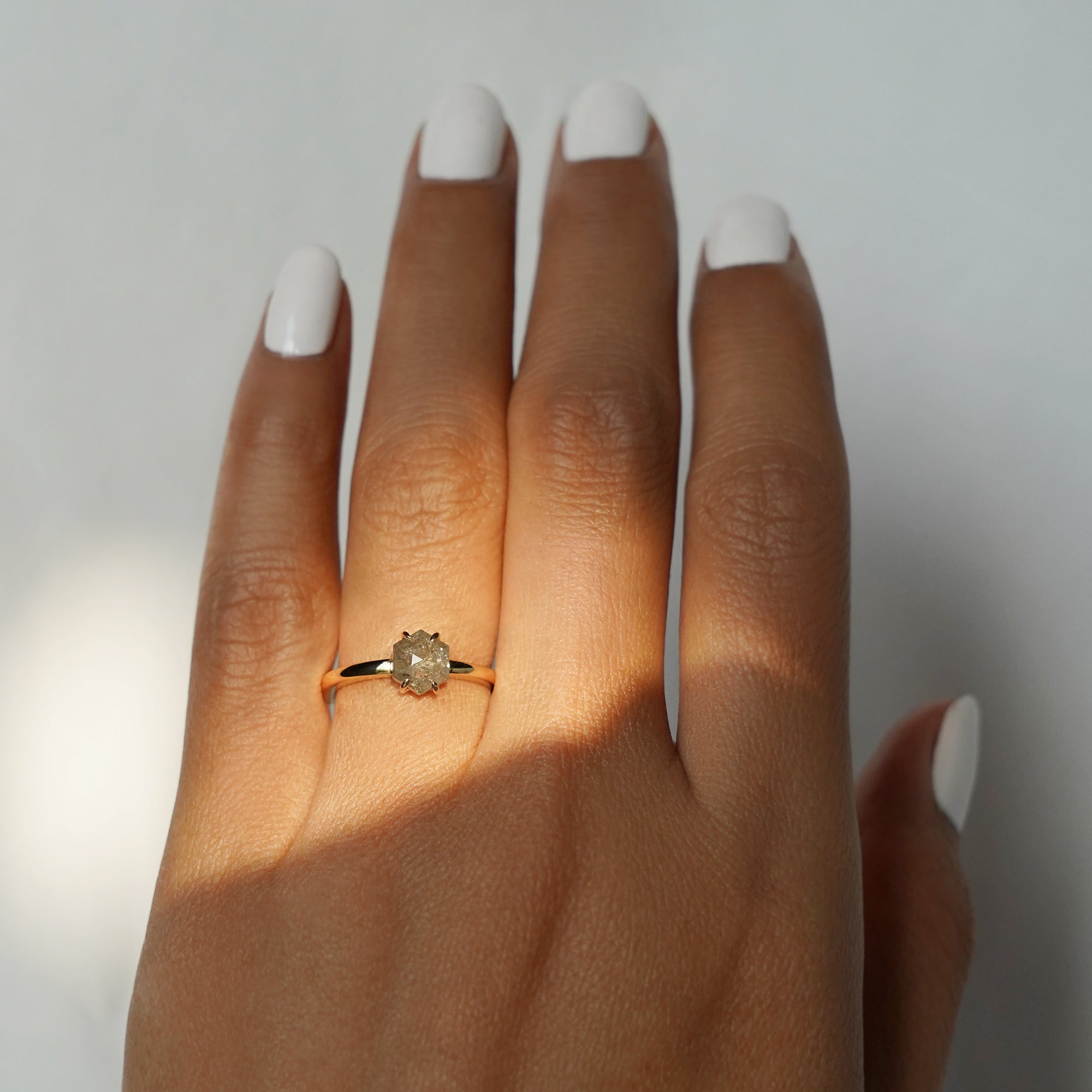Salt & Pepper Diamond Hexagon Ring - Solid 18K Yellow Gold | BITS OF BALI JEWELRY