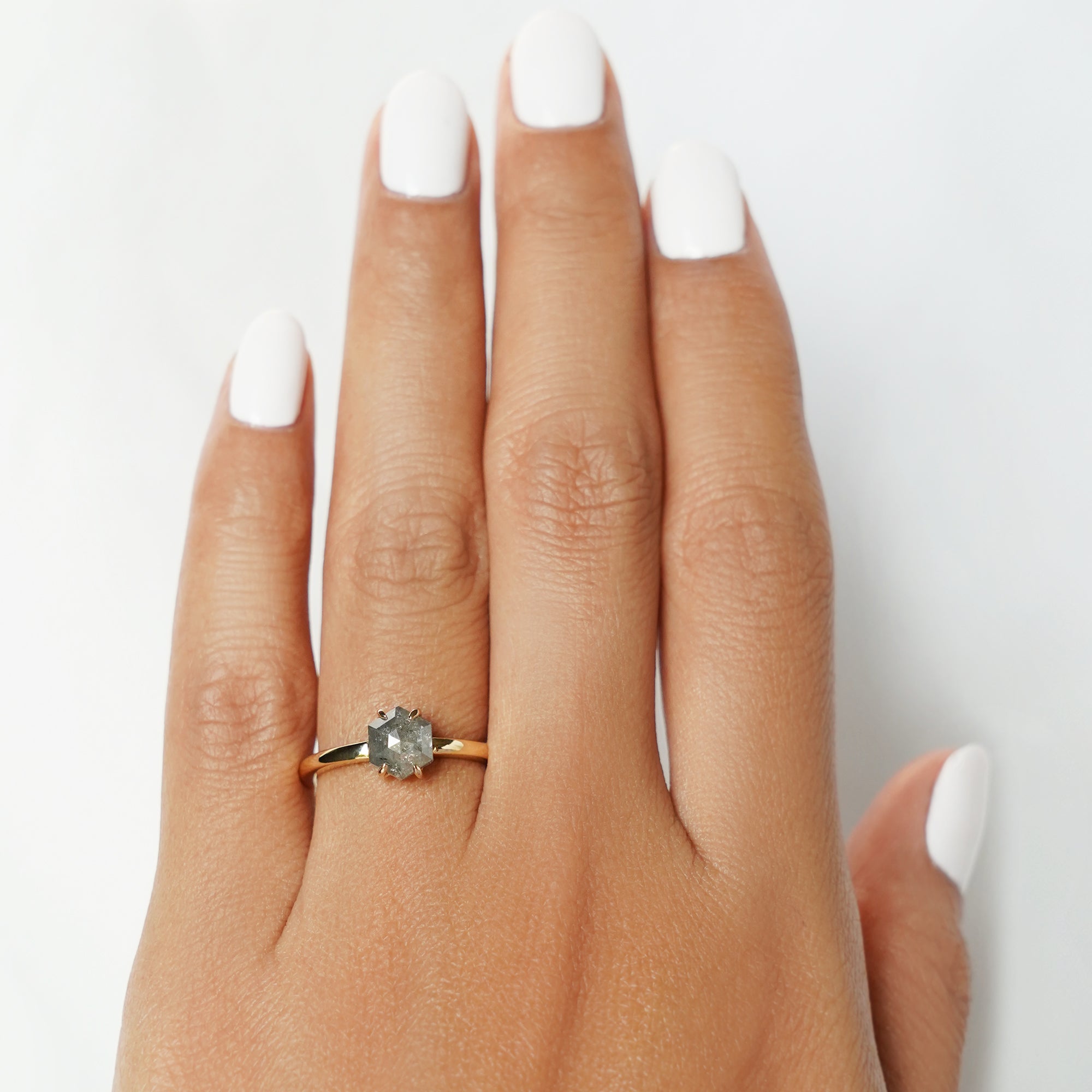 Salt & Pepper Diamond Hexagon Ring - Solid 18K Yellow Gold | BITS OF BALI JEWELRY