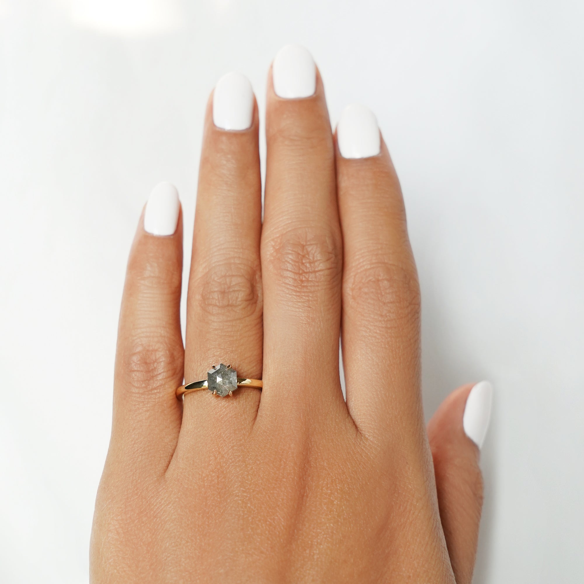 Salt & Pepper Diamond Hexagon Ring - Solid 18K Yellow Gold | BITS OF BALI JEWELRY