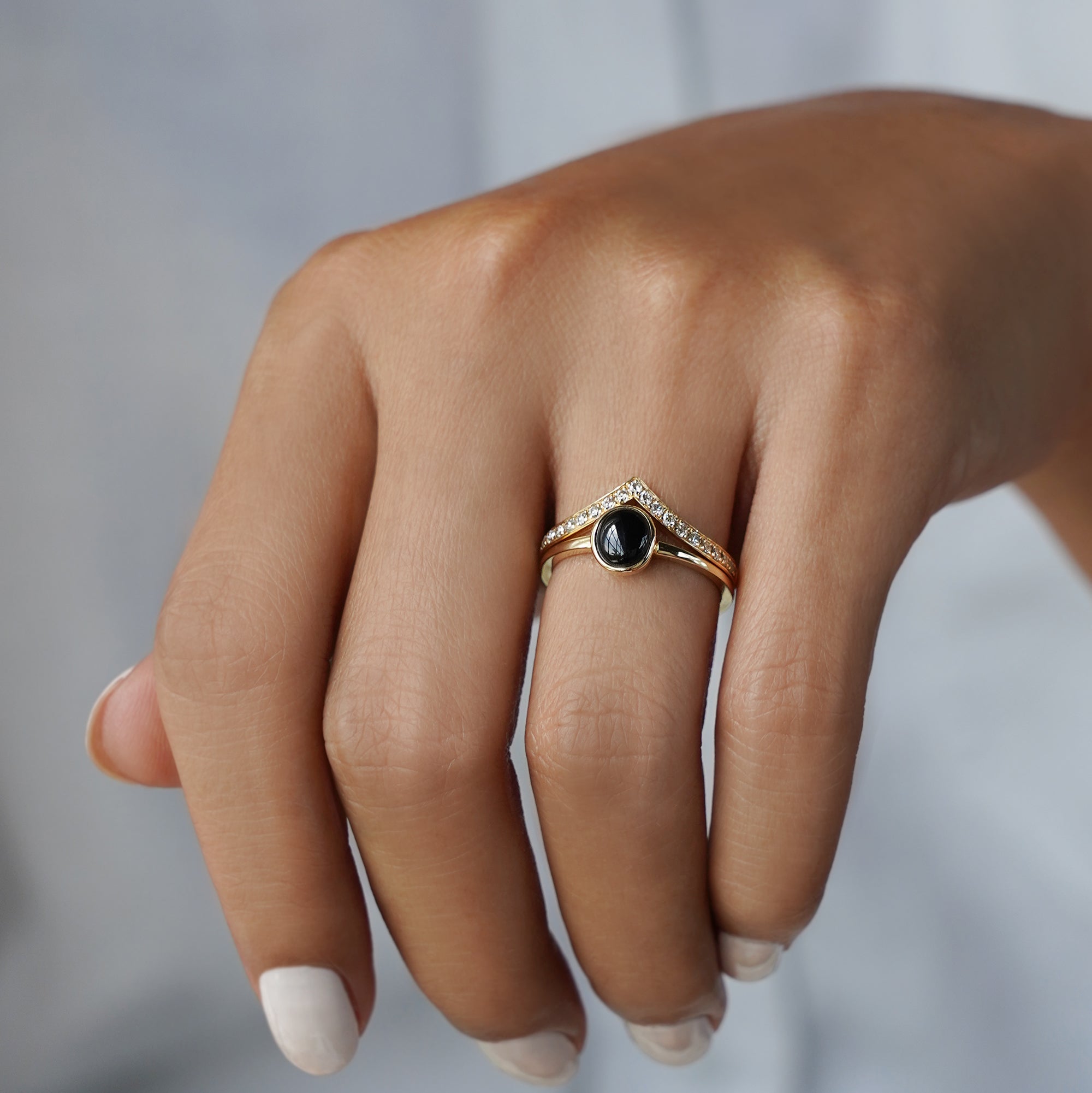 Chevron Diamond Ring - Solid 14K Yellow Gold
