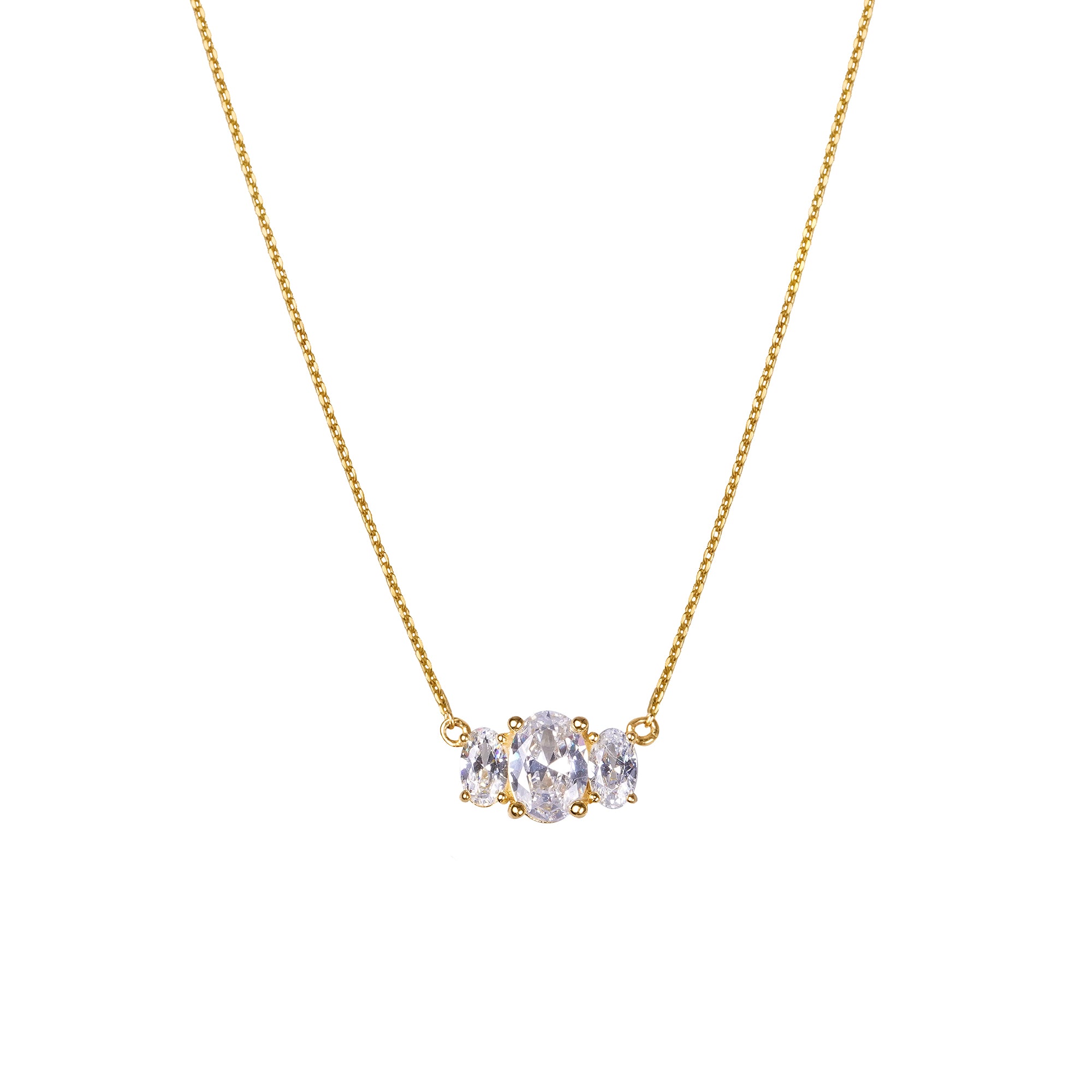 Trio Stone Necklace Gold Vermeil - White CZ