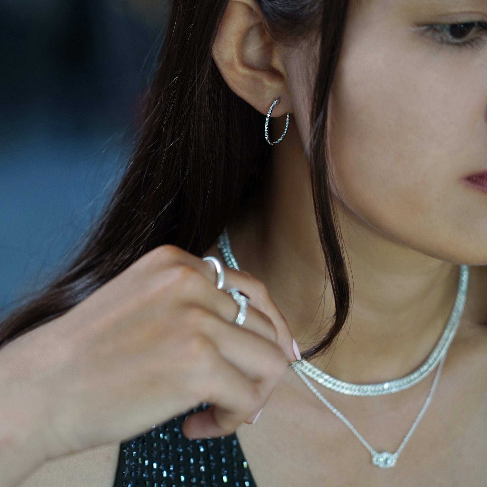 Trio Stone Necklace Sterling Silver - White CZ