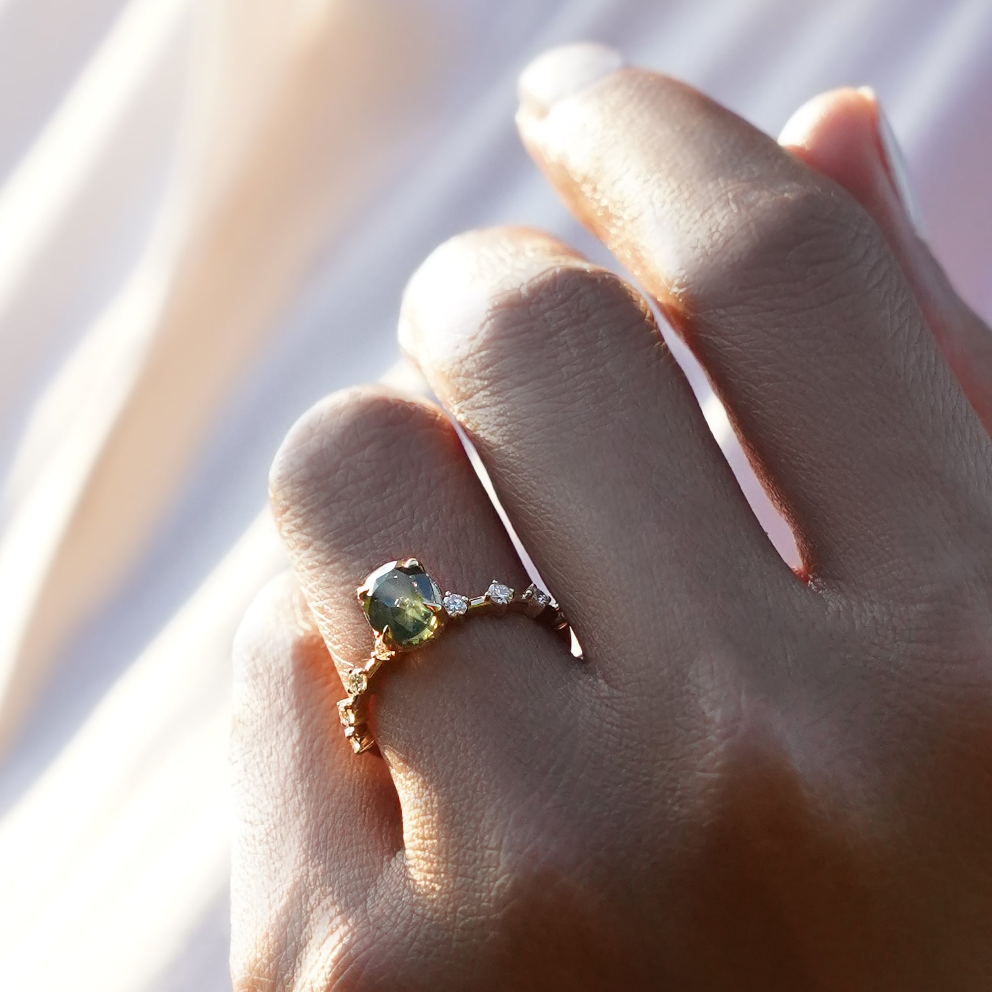 Certified 1.61 Carat Unheated Teal Sapphire Distance Diamond Ring - Solid 14k Yellow Gold