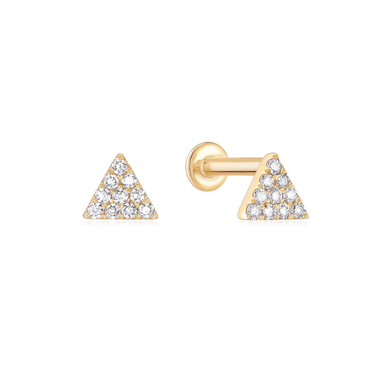 Triangle Diamond Flat Back Stud Earrings - Solid 14K Yellow Gold | BITS OF BALI JEWELRY