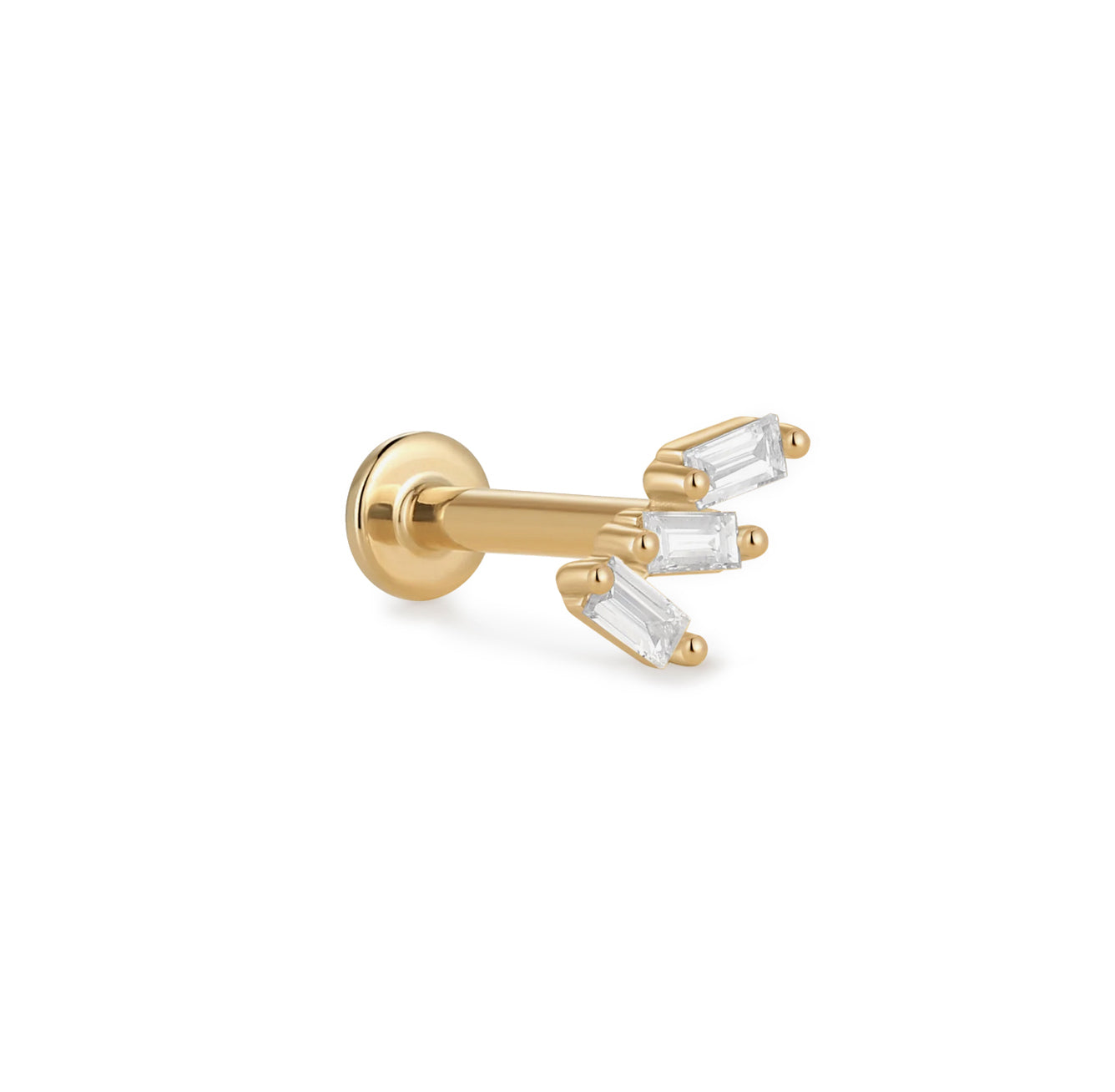 Trio Baguette Diamond Flat Back Stud Earrings - Solid 14K Yellow Gold | BITS OF BALI JEWELRY