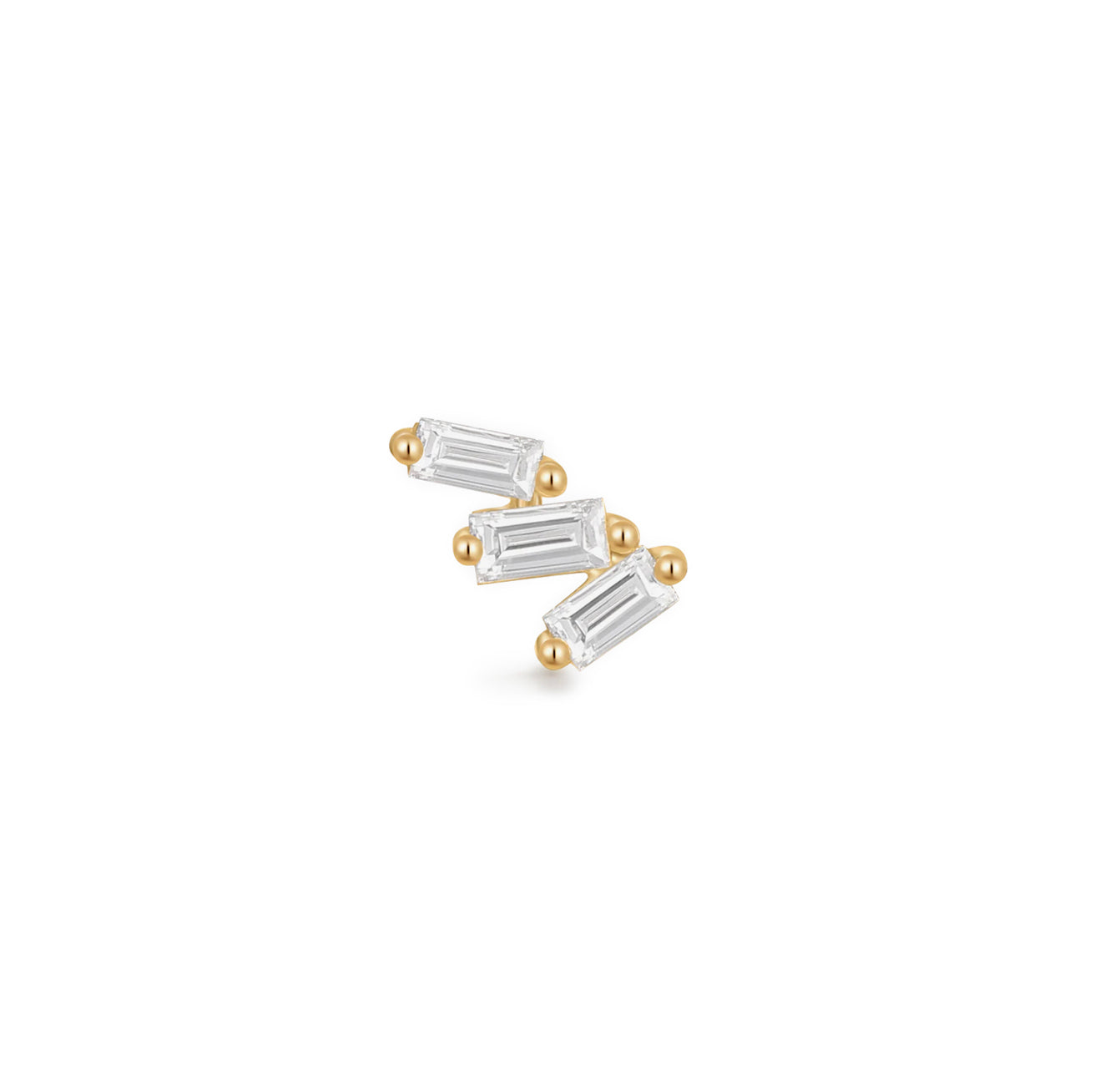 Trio Baguette Diamond Flat Back Stud Earrings - Solid 14K Yellow Gold | BITS OF BALI JEWELRY