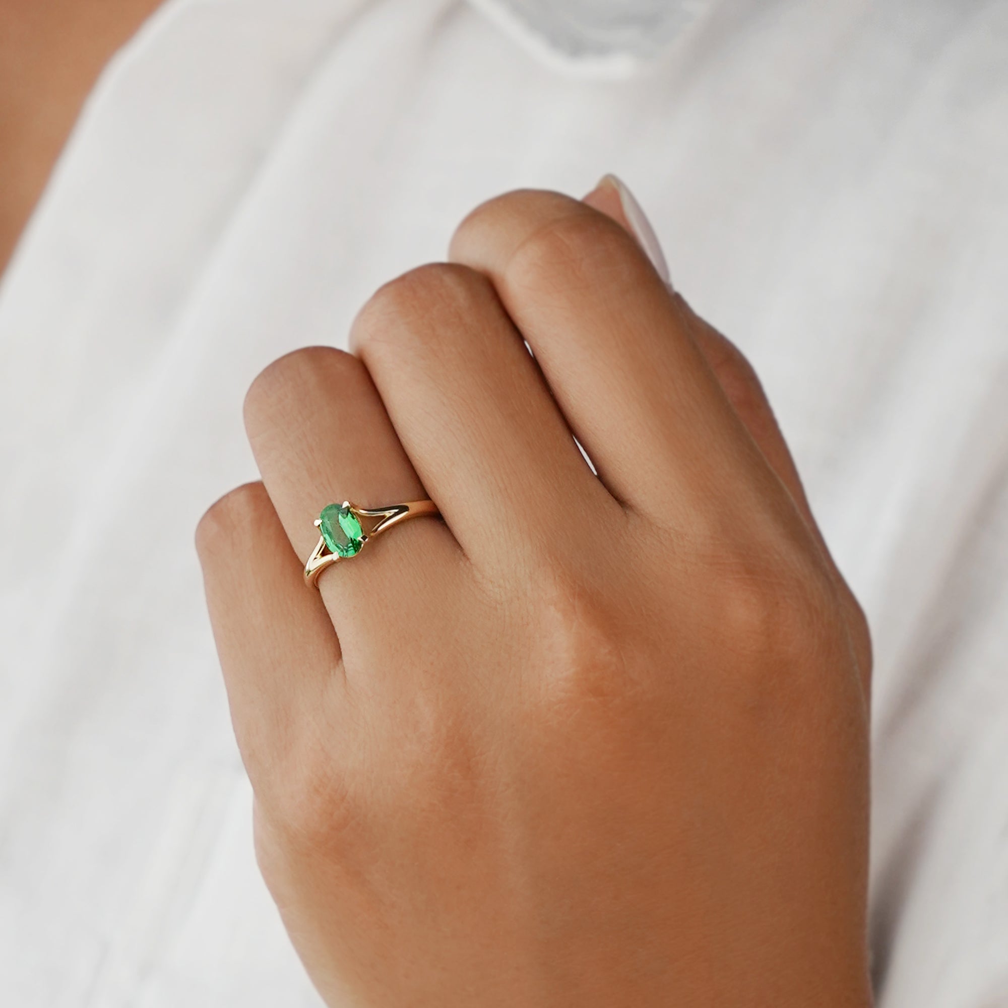 Tsavorite Double Shank Ring - Solid 14k Yellow Gold | BITS OF BALI JEWELRY