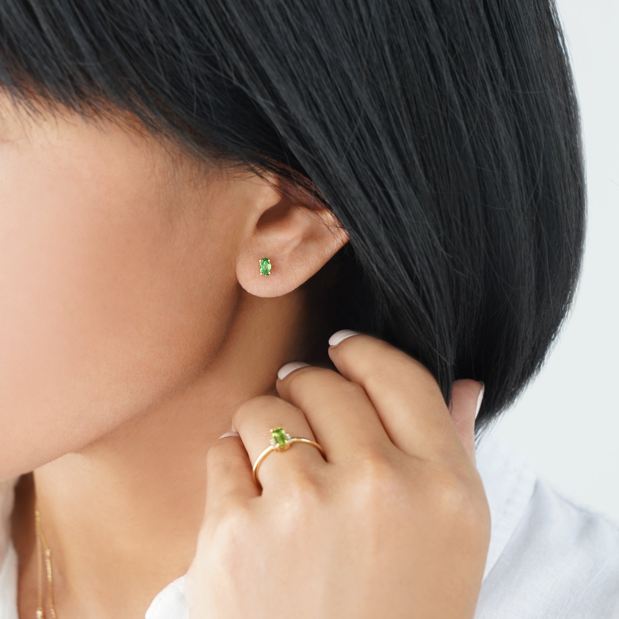 Tsavorite Stud Earring - Solid 14K Yellow Gold | BITS OF BALI JEWELRY