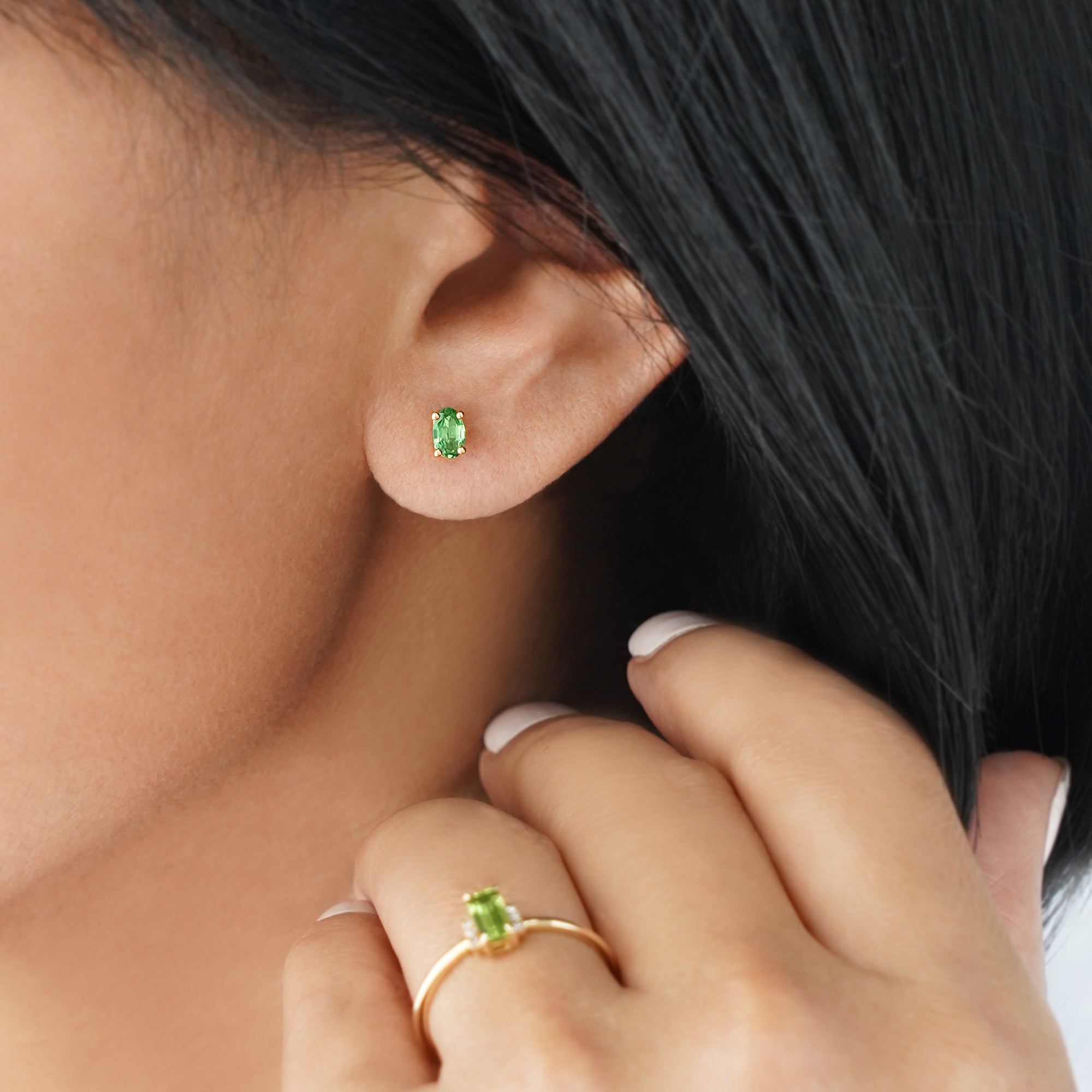 Tsavorite Stud Earring - Solid 14K Yellow Gold | BITS OF BALI JEWELRY
