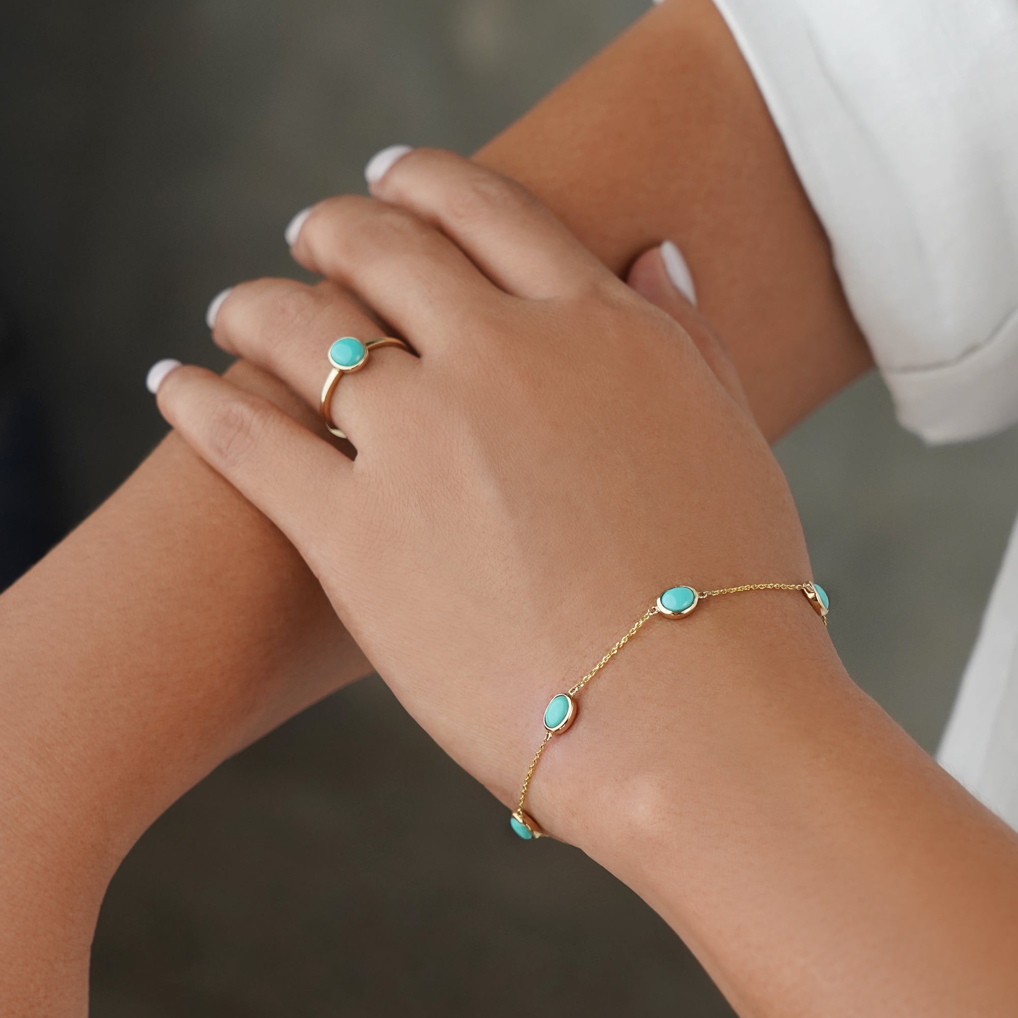 Natural Turquoise Ring - Solid 14k Yellow Gold | BITS OF BALI JEWELRY