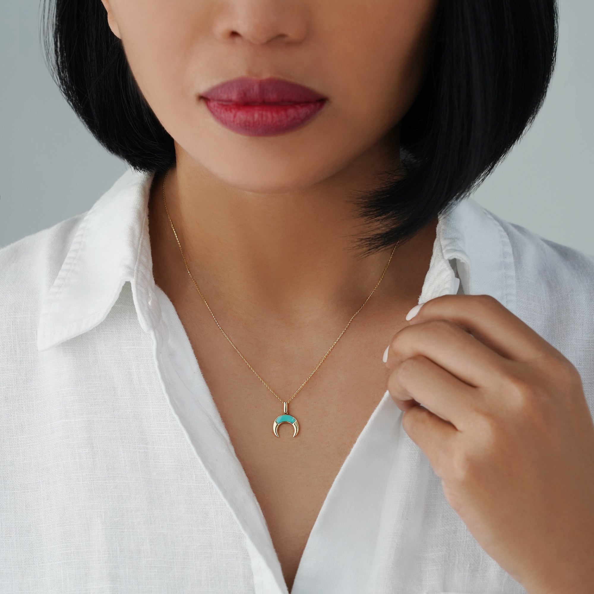 Stabilized Turquoise Pendant - Solid 14K Yellow Gold | BITS OF BALI JEWELRY