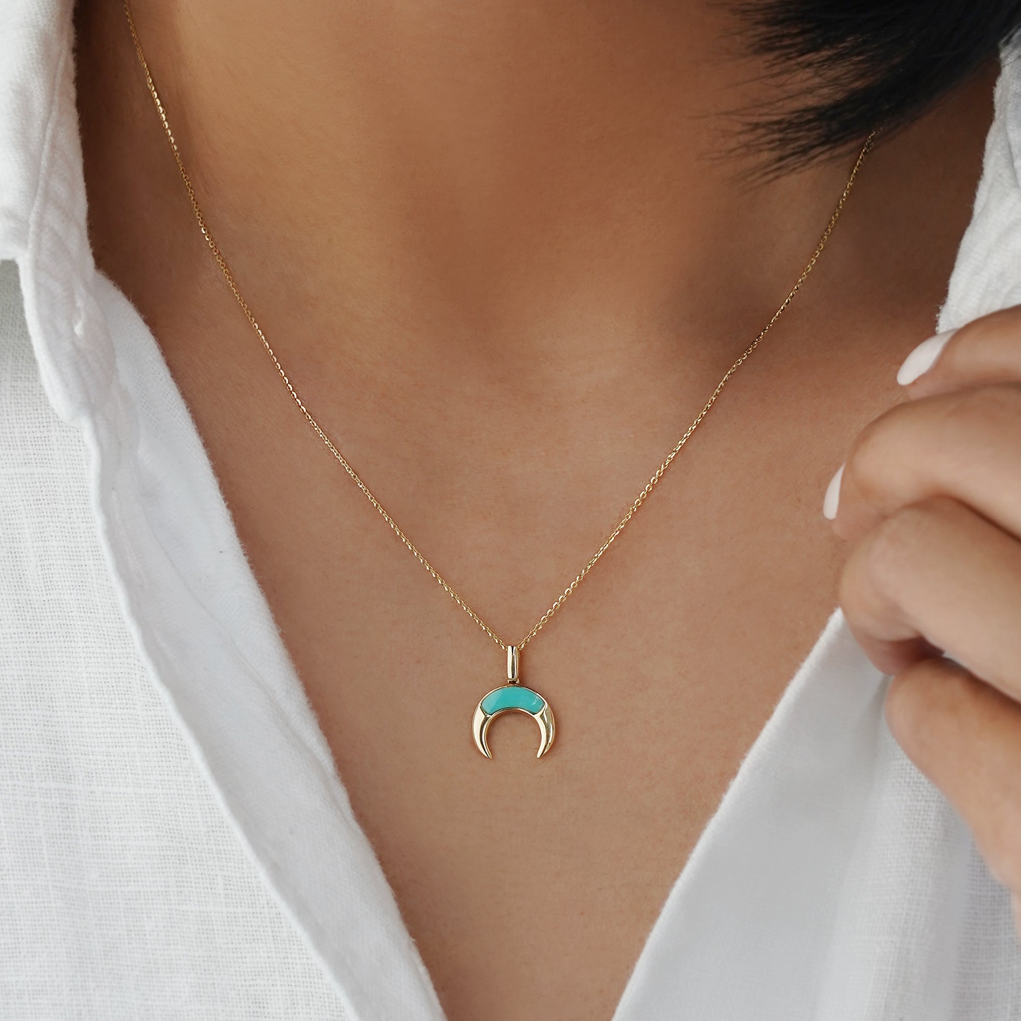 Stabilized Turquoise Pendant - Solid 14K Yellow Gold | BITS OF BALI JEWELRY