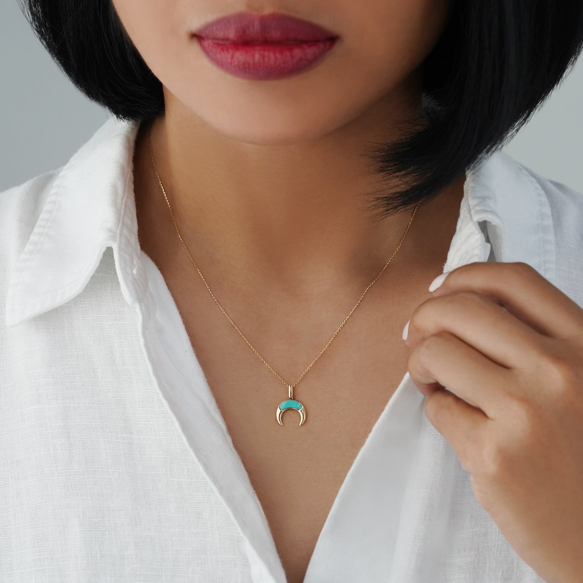 Stabilized Turquoise Pendant - Solid 14K Yellow Gold | BITS OF BALI JEWELRY