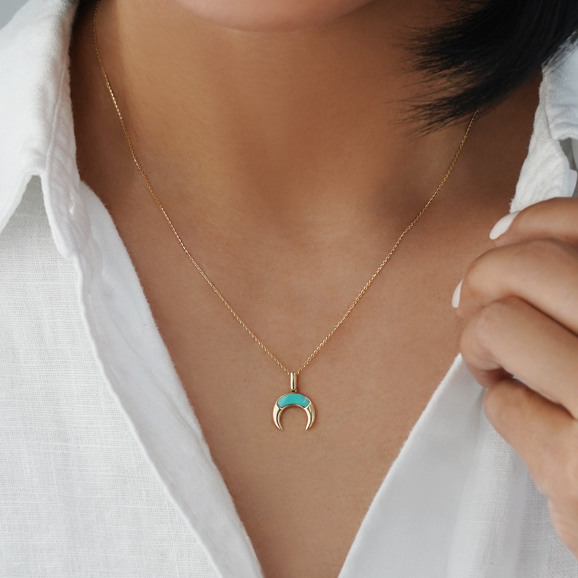 Stabilized Turquoise Pendant - Solid 14K Yellow Gold | BITS OF BALI JEWELRY