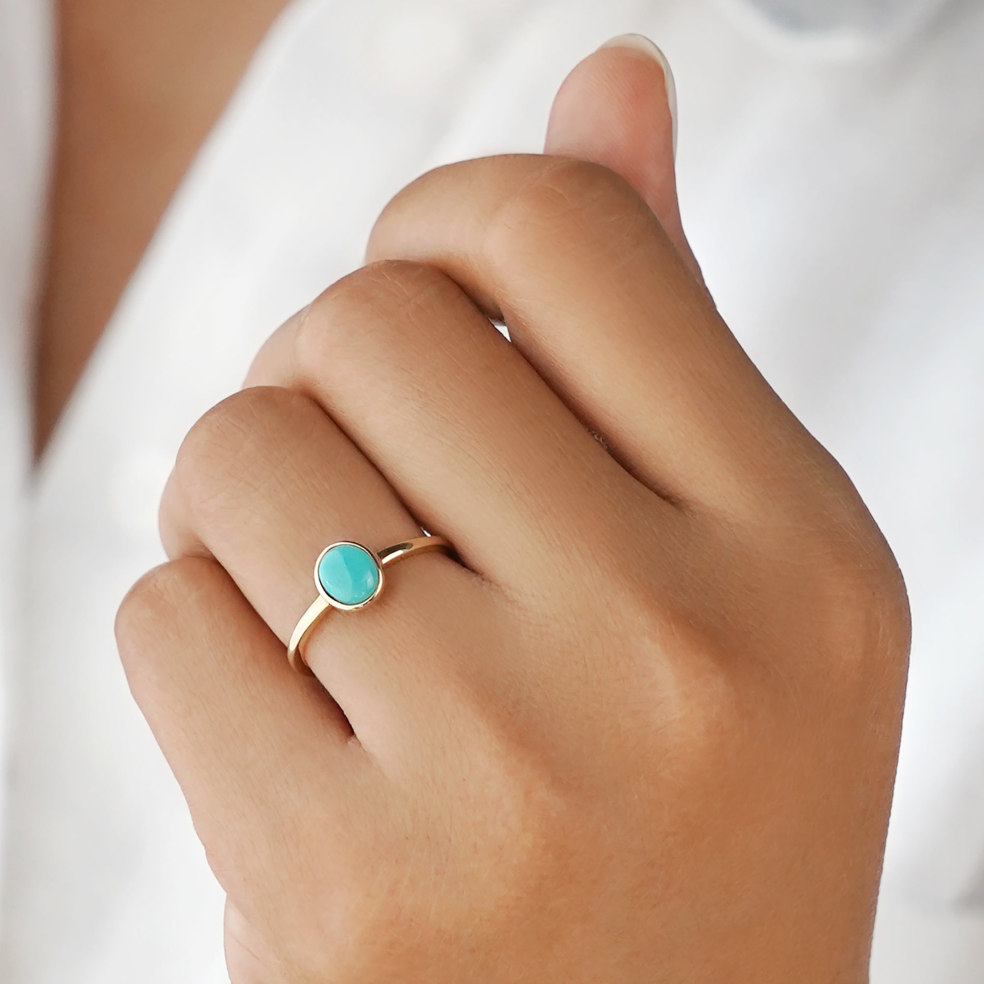 Natural Turquoise Ring - Solid 14k Yellow Gold | BITS OF BALI JEWELRY