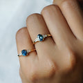 TEAL SAPPHIRE WITH SIX SIDE DIAMOND RING - SOLID 18K YELLOW GOLD