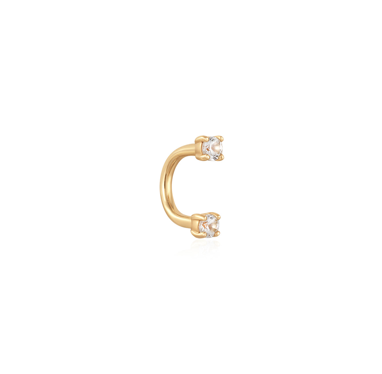 Two White Sapphire Half Huggies Earring - Solid 14K Yellow Gold | BITS OF BALI JEWELRY