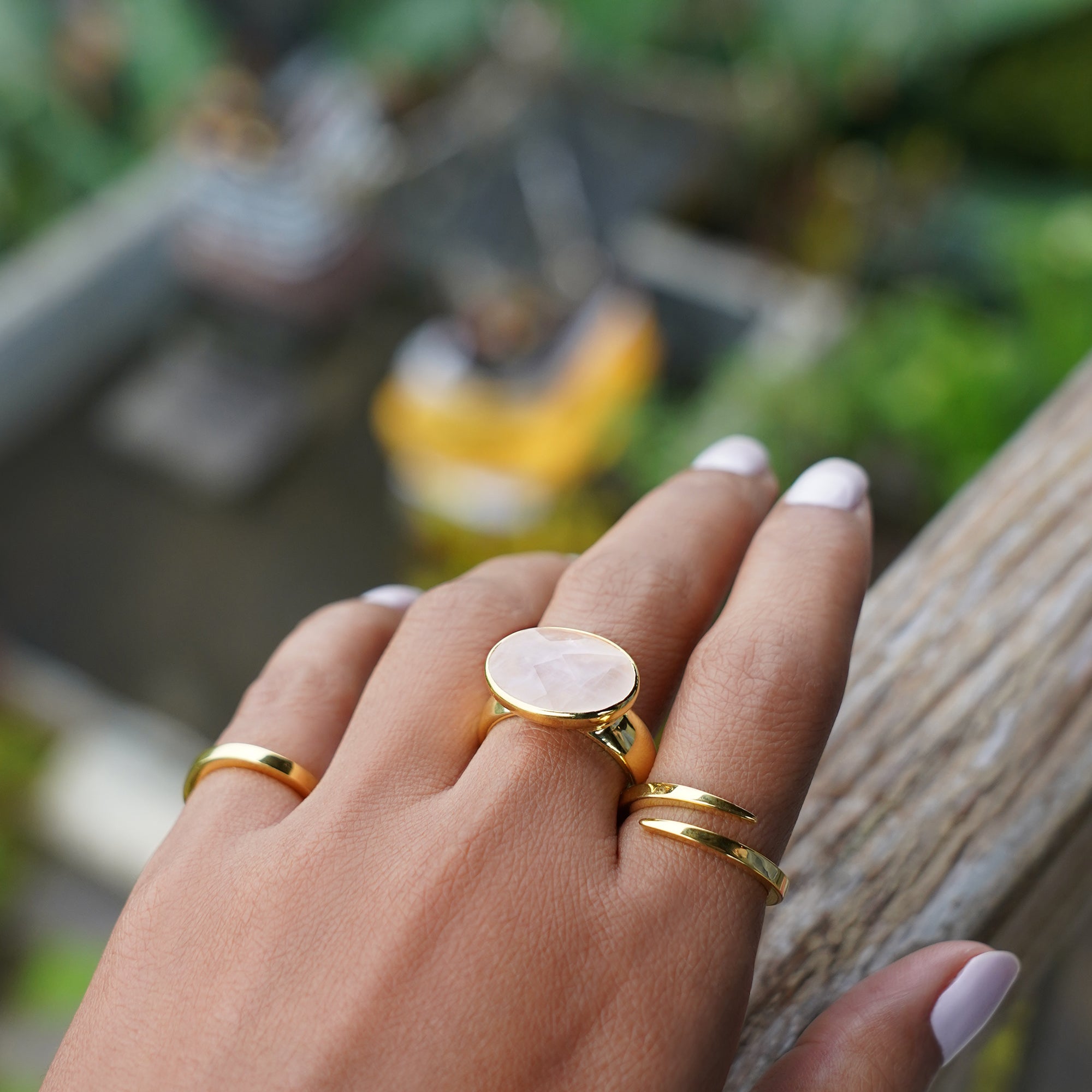 Vira Bold Ring - Large Oval Rose Quartz | BITS OF BALI JEWELRY