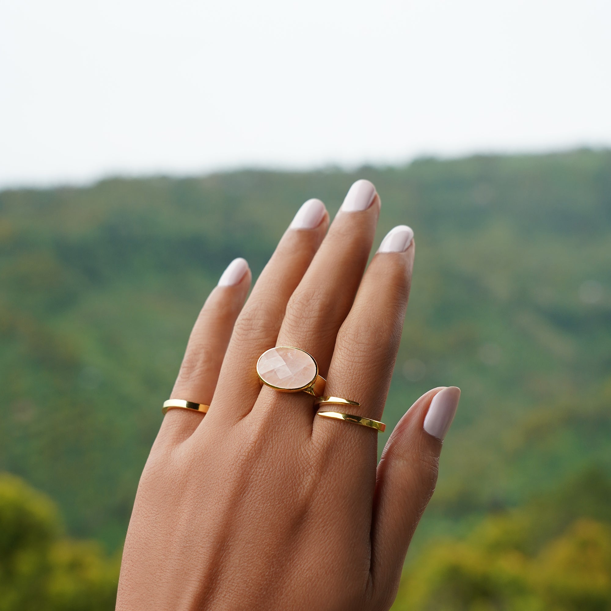 Vira Bold Ring - Large Oval Rose Quartz | BITS OF BALI JEWELRY