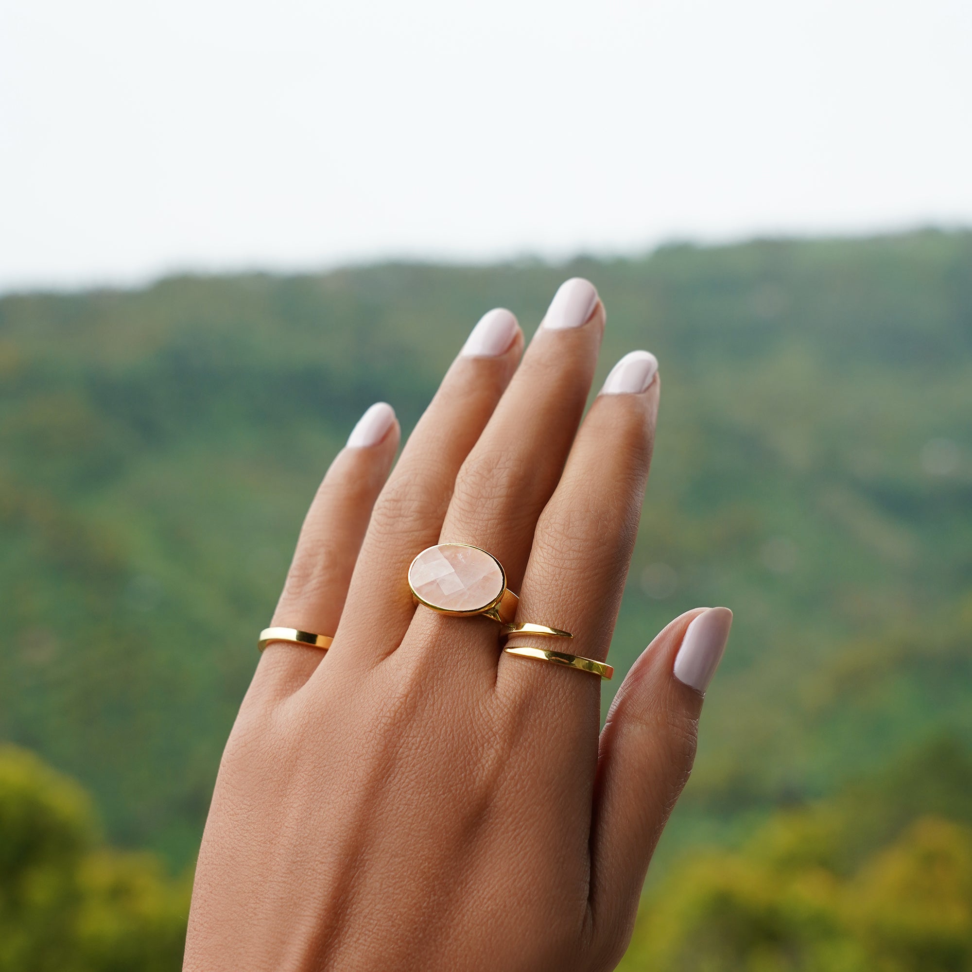 Vira Bold Ring - Large Oval Rose Quartz | BITS OF BALI JEWELRY