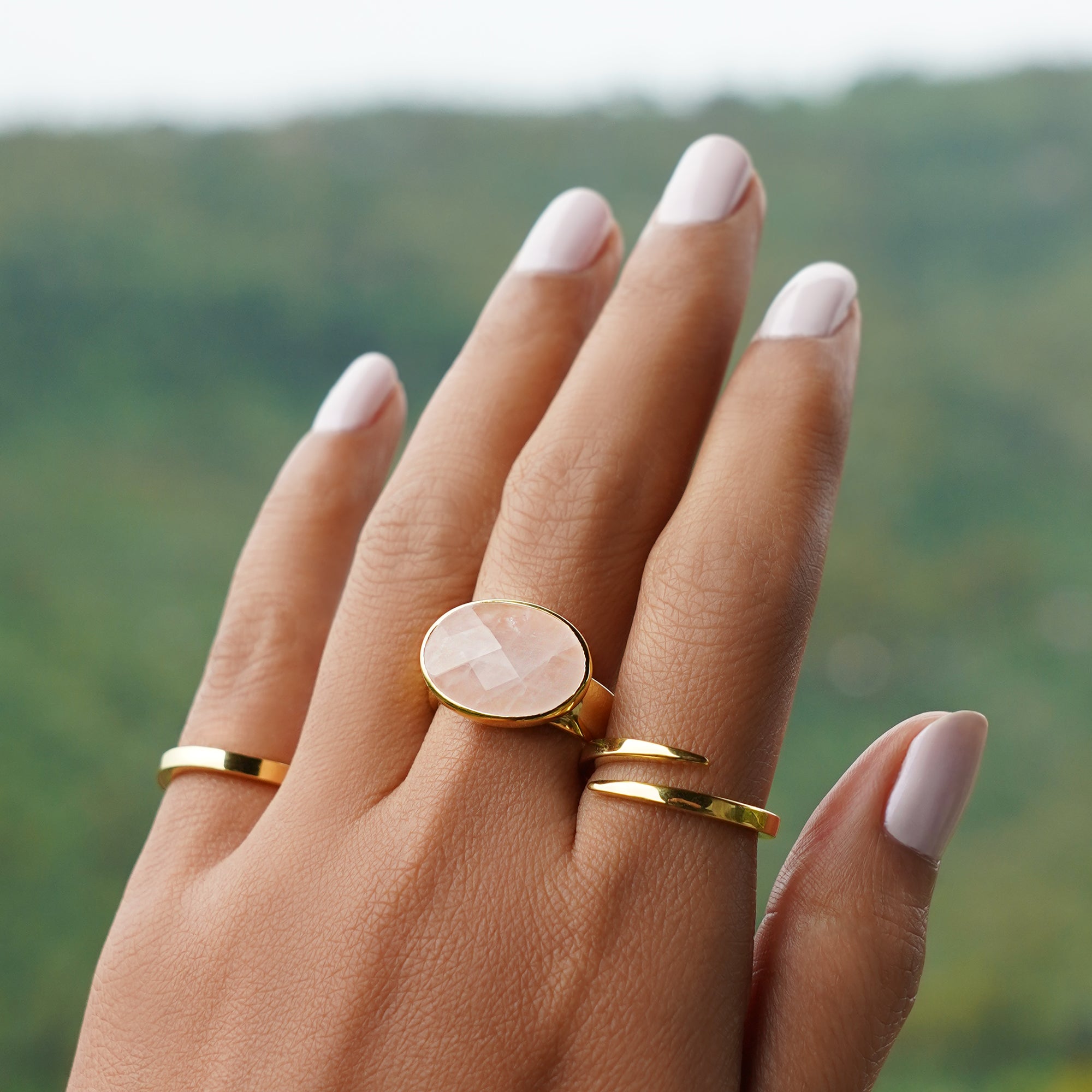 Vira Bold Ring - Large Oval Rose Quartz | BITS OF BALI JEWELRY